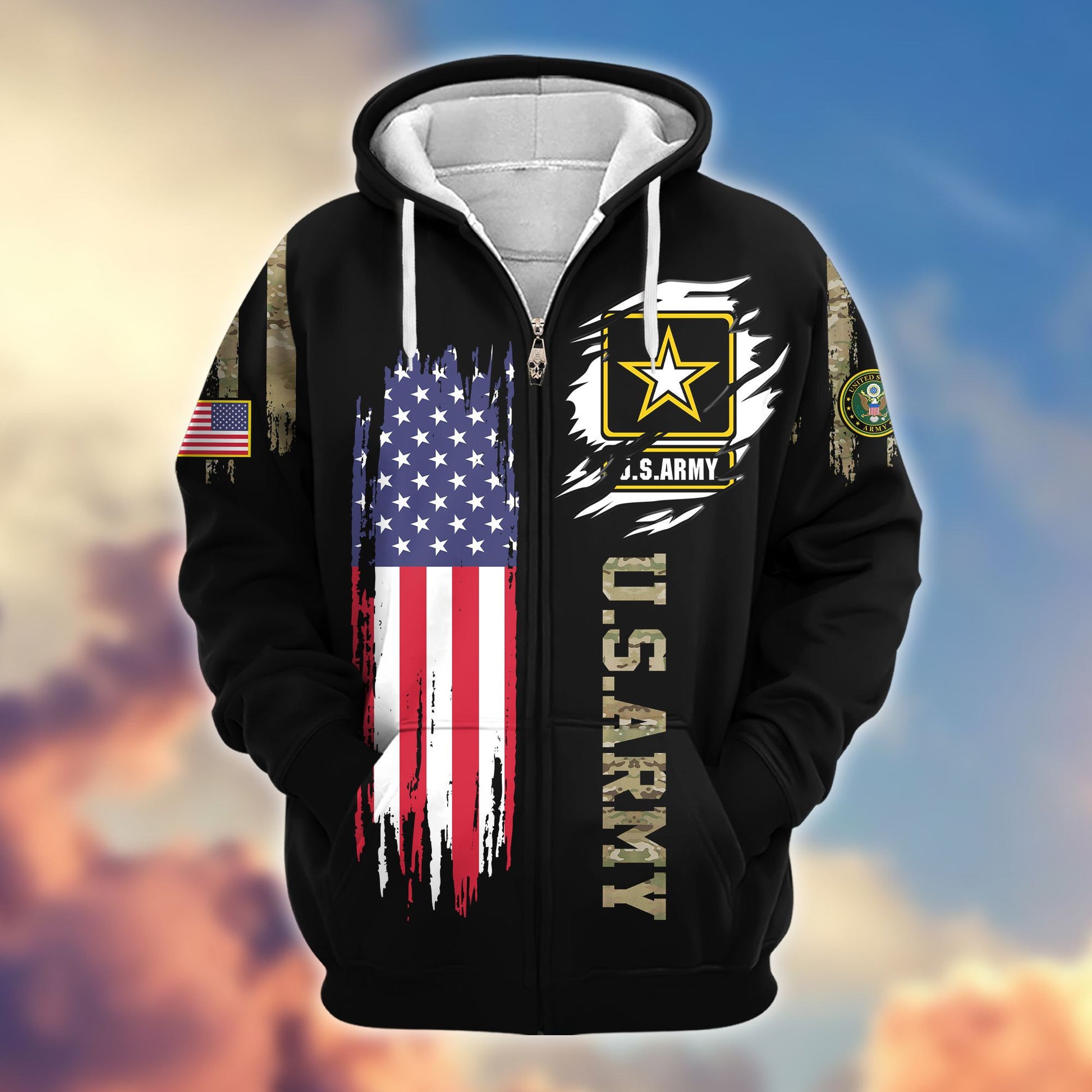 Premium US Army Veterans Zip Hoodie VPVC604001, Gifts For Army Veteran