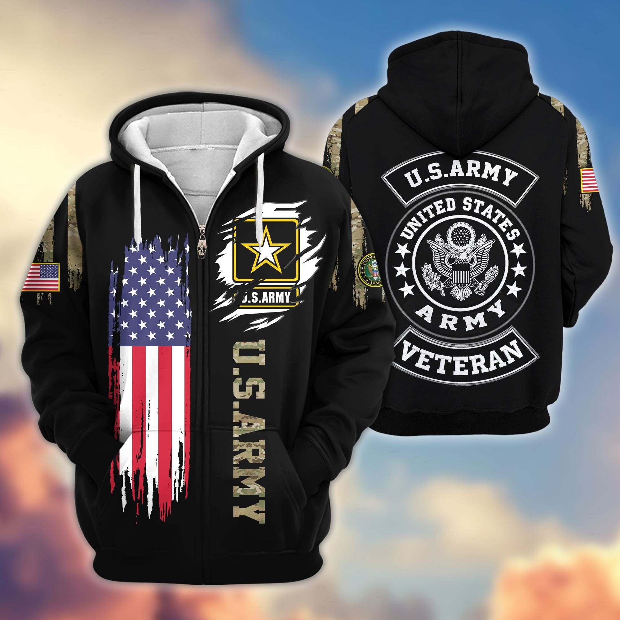 Premium US Army Veterans Zip Hoodie VPVC604001, Gifts For Army Veteran