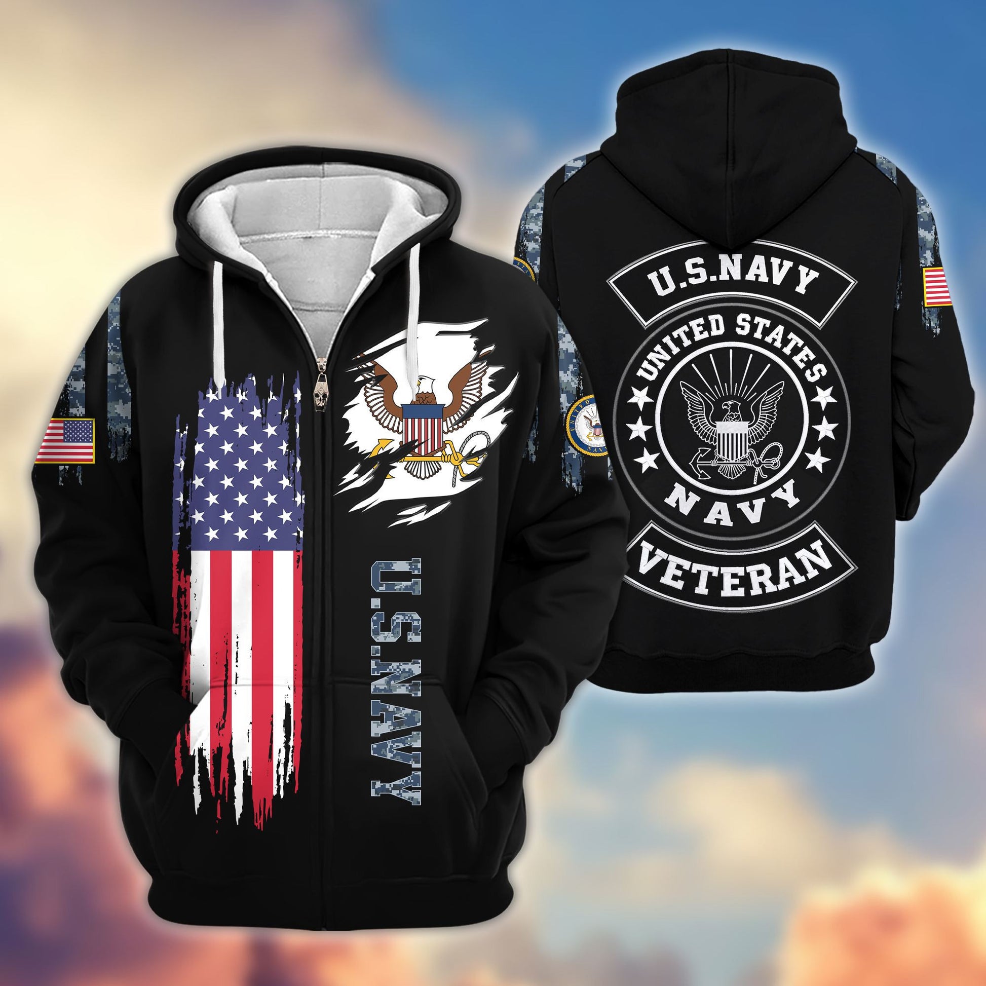 Premium US Navy Veterans Zip Hoodie VPVC604002, Gifts For Navy Veteran