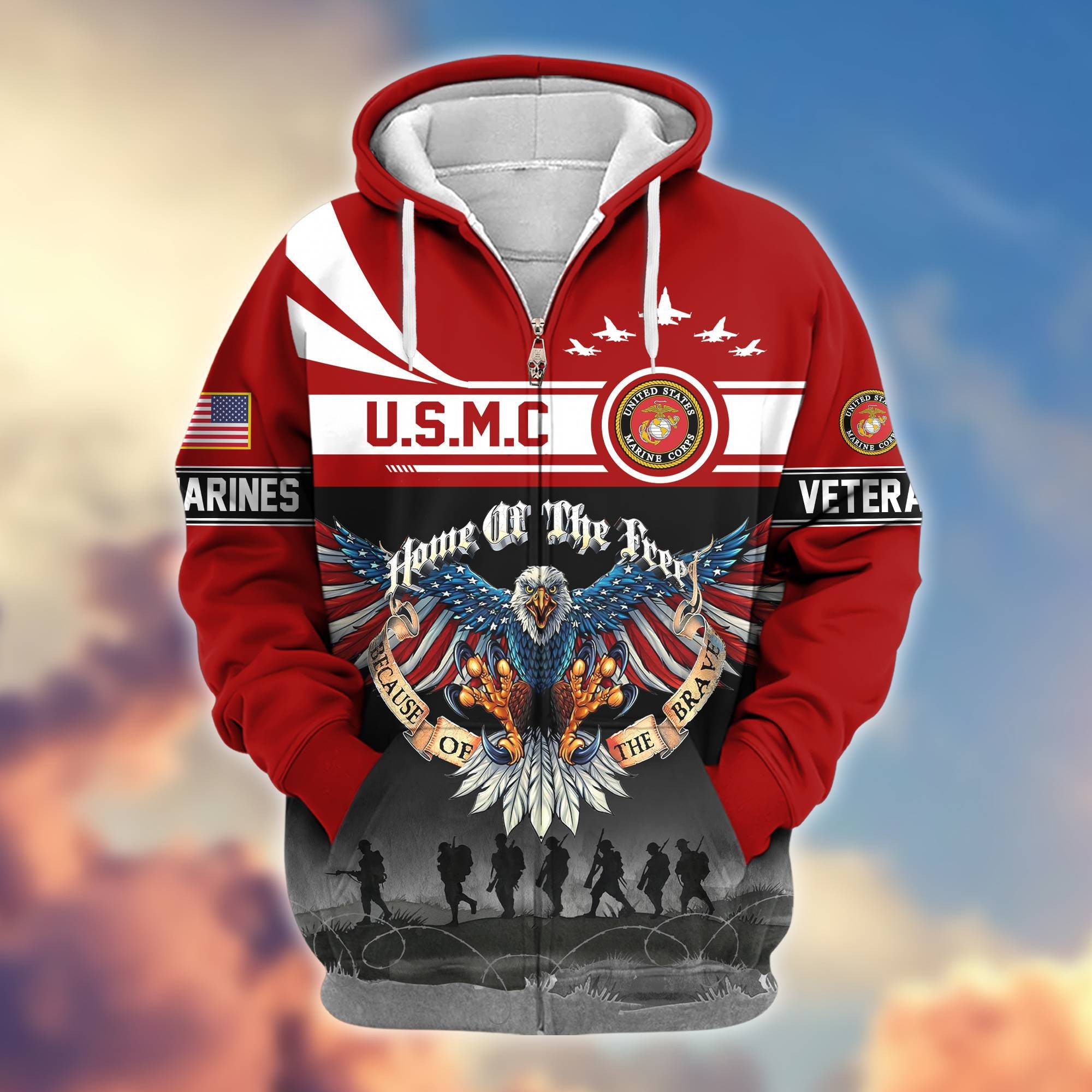 Premium USMC Veterans Zip Hoodie VPVC604103, Gifts For Marine Veteran