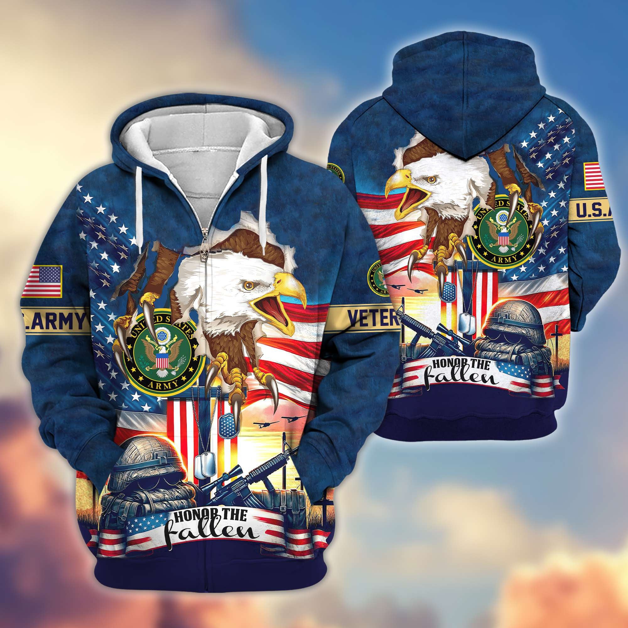 Premium US Army Veterans Zip Hoodie VPVC604401, Gifts For Army Veteran