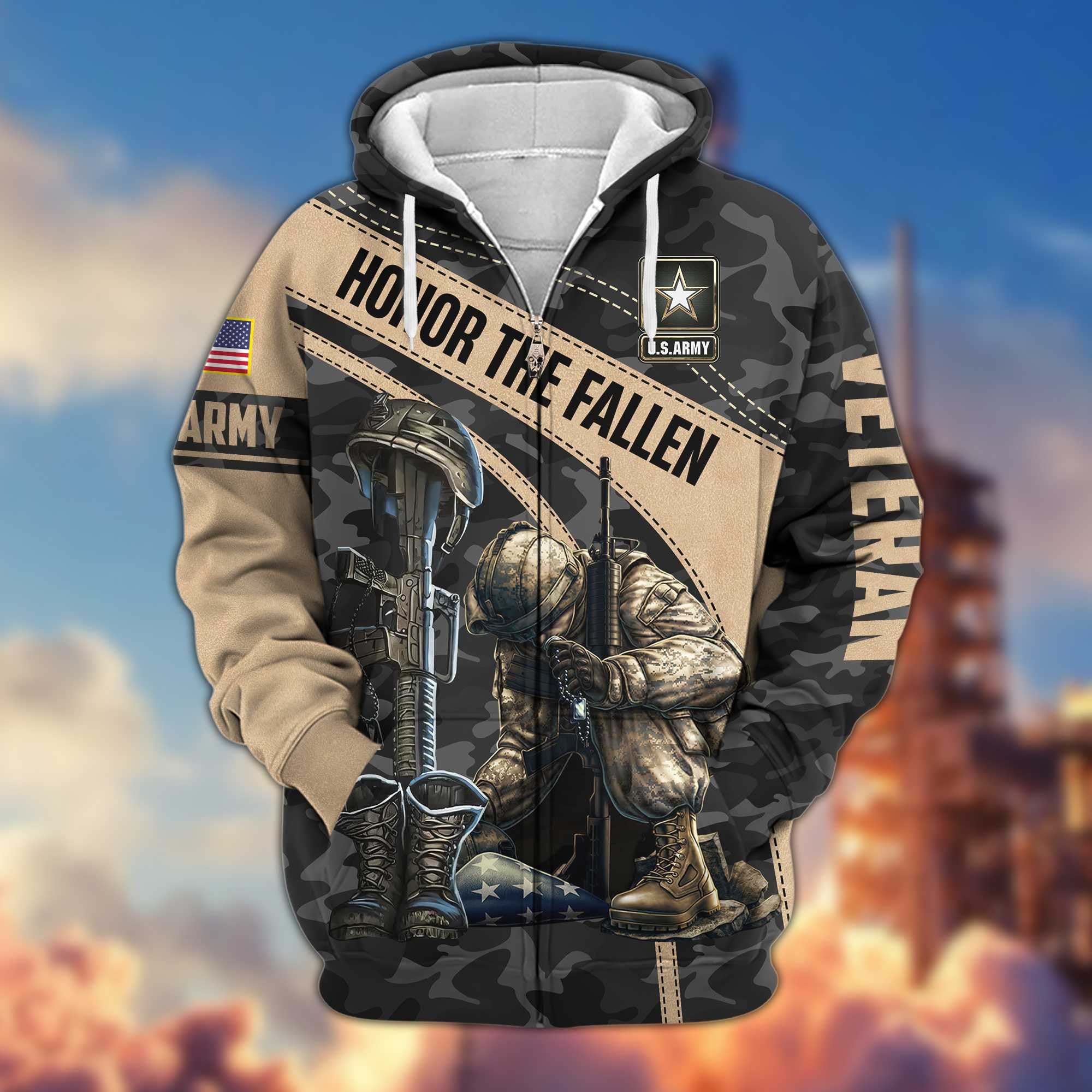 Premium US Army Veteran Zip Hoodie VPVC605001, Gifts For Army Veteran