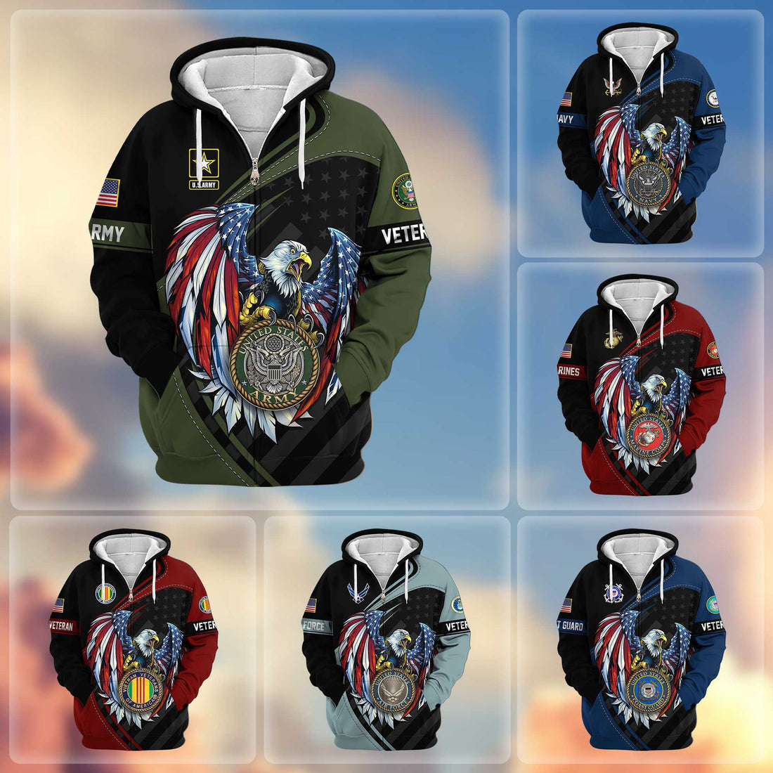 Premium US Veterans Zip Hoodie APHN091011, Gifts For US Veterans, Gifts For Veterans Day