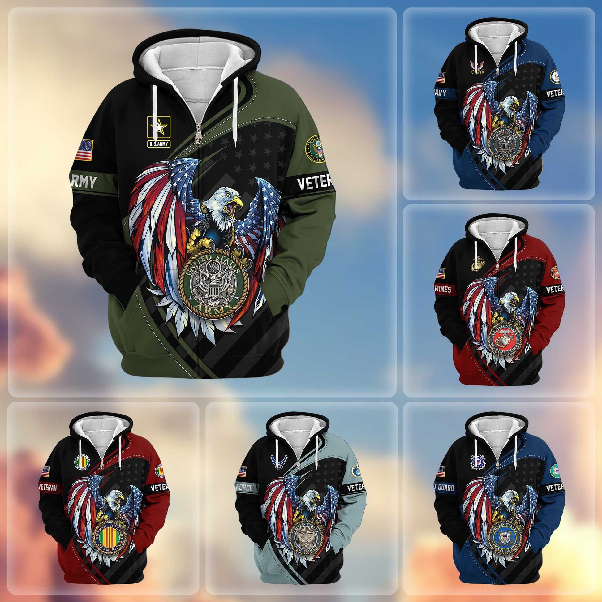Premium US Veterans Zip Hoodie APHN091011, Gifts For US Veterans, Gifts For Veterans Day