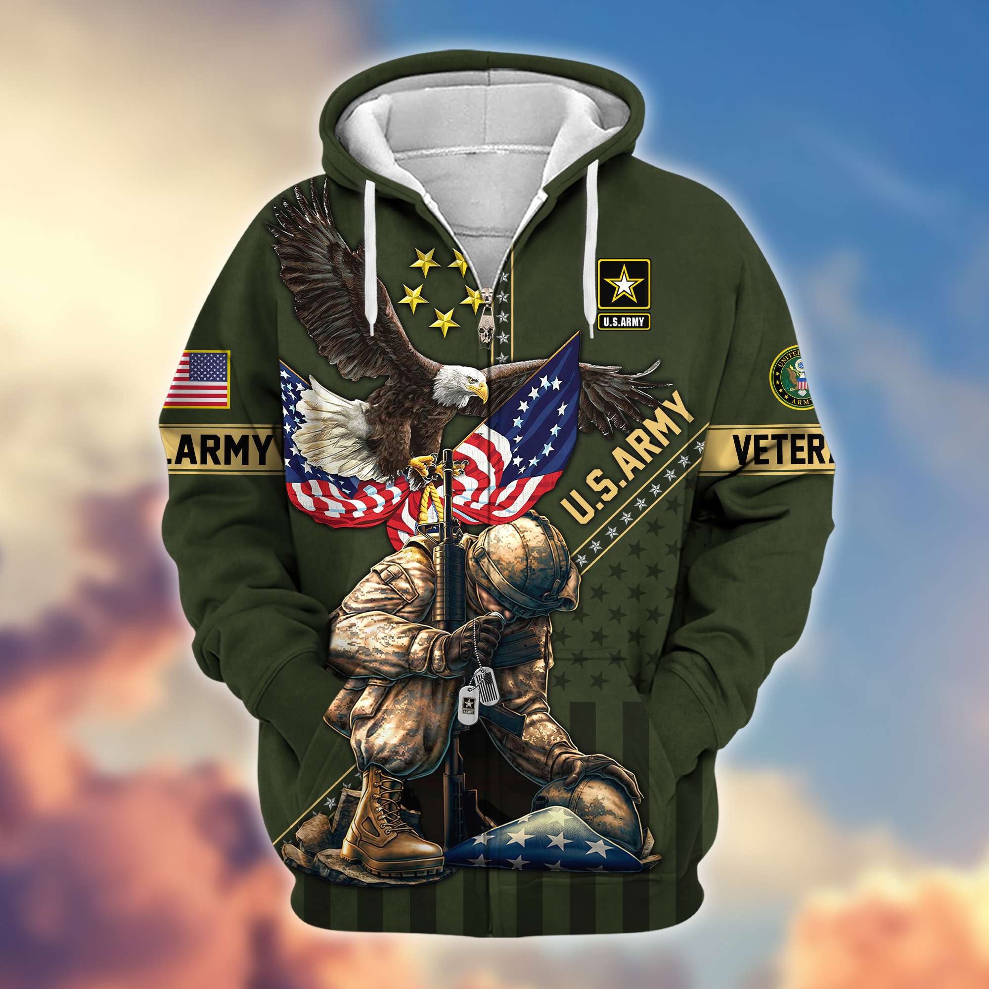 Premium US Army Veteran Zip Hoodie VPVC605101, Gifts For Army Veteran
