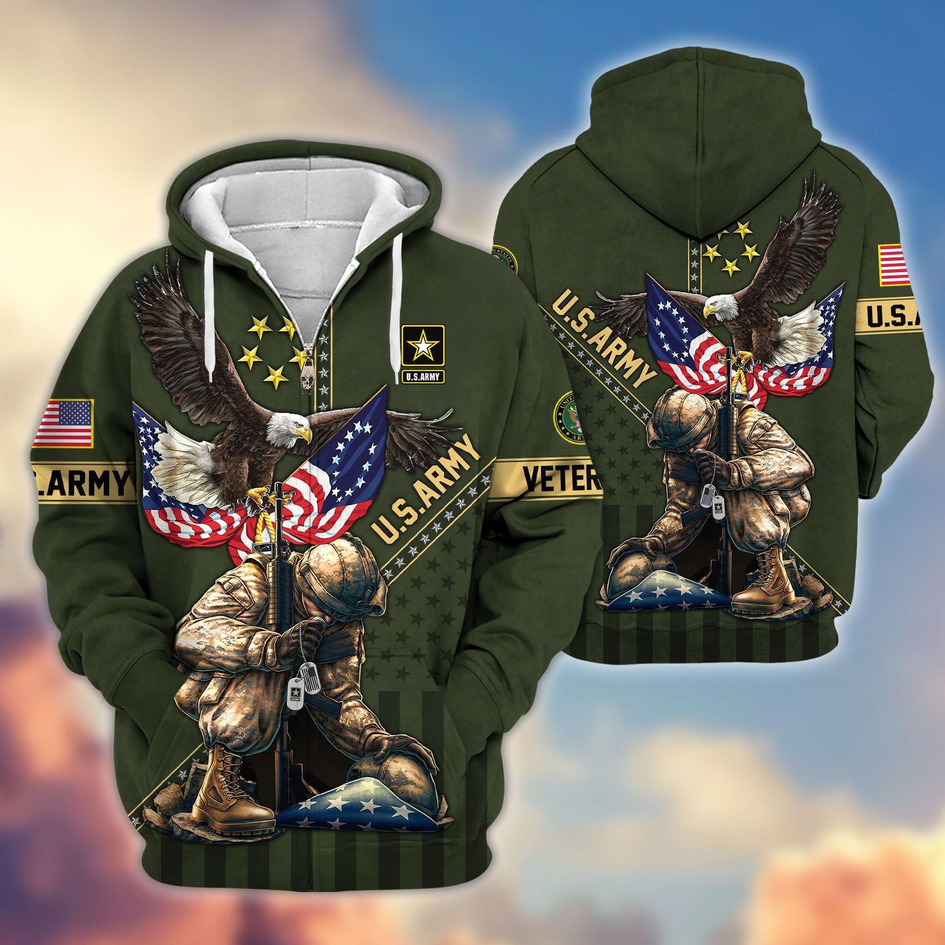 Premium US Army Veteran Zip Hoodie VPVC605101, Gifts For Army Veteran