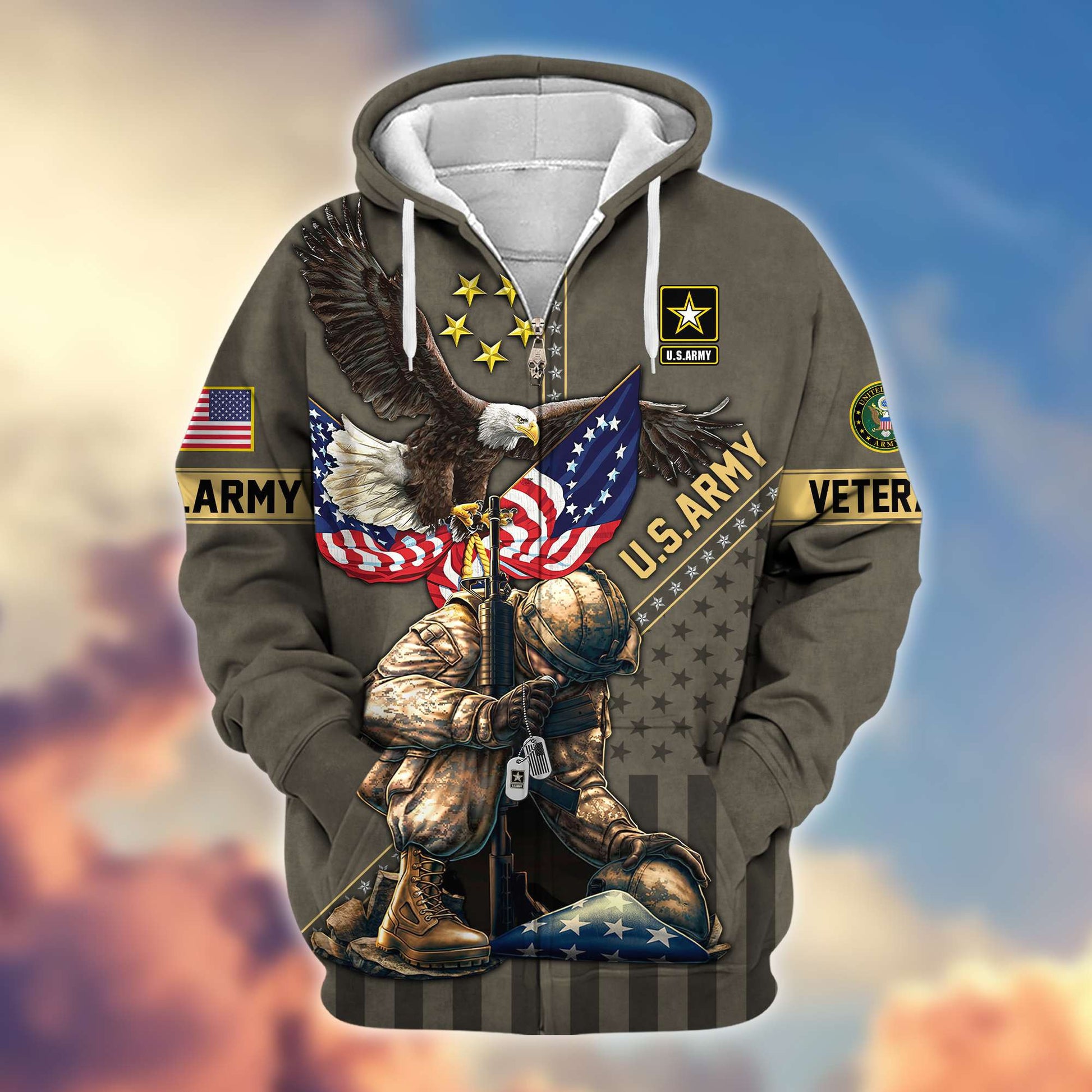 Premium US Army Veteran Zip Hoodie VPVC605110, Gifts For Army Veteran