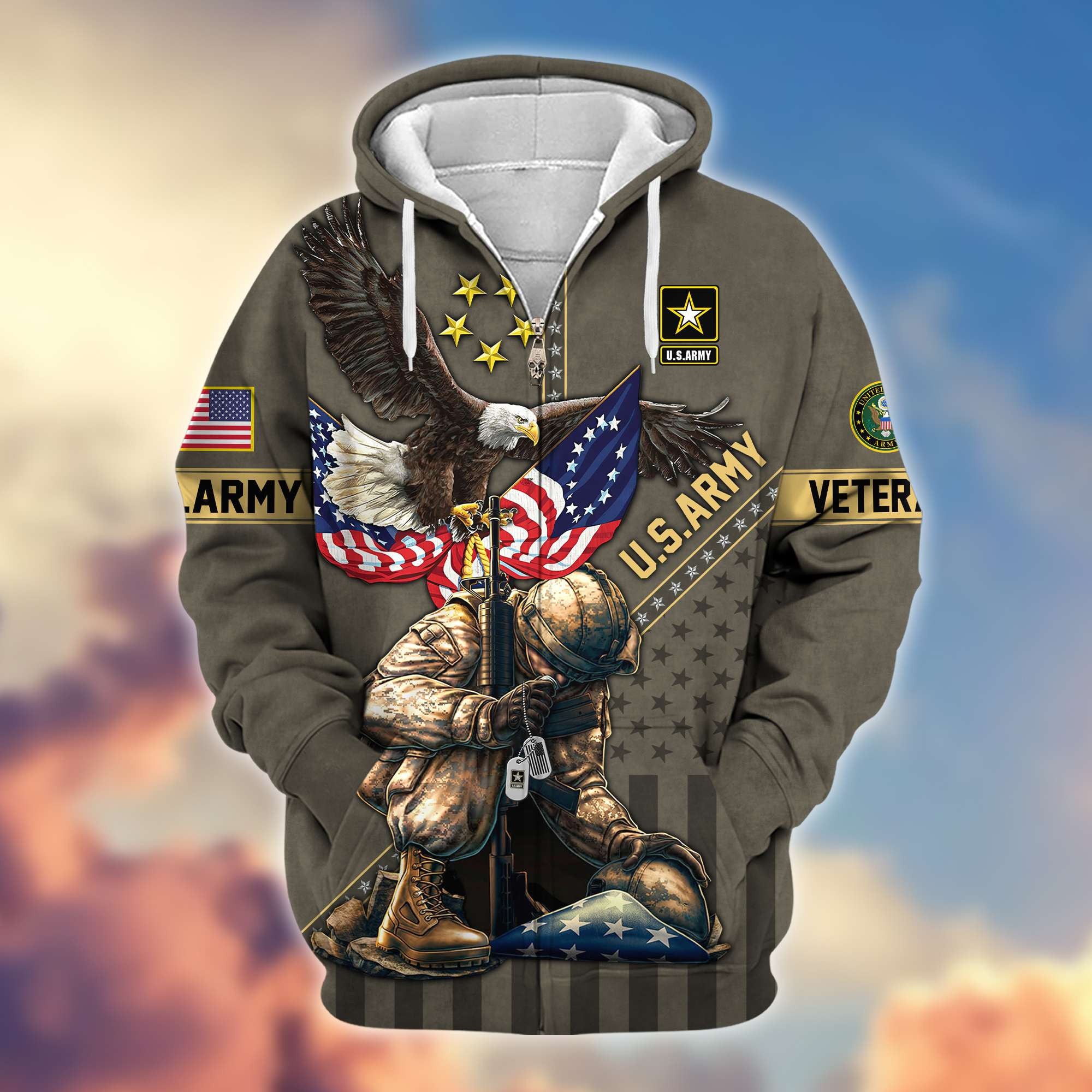 Premium US Army Veteran Zip Hoodie VPVC605110, Gifts For Army Veteran