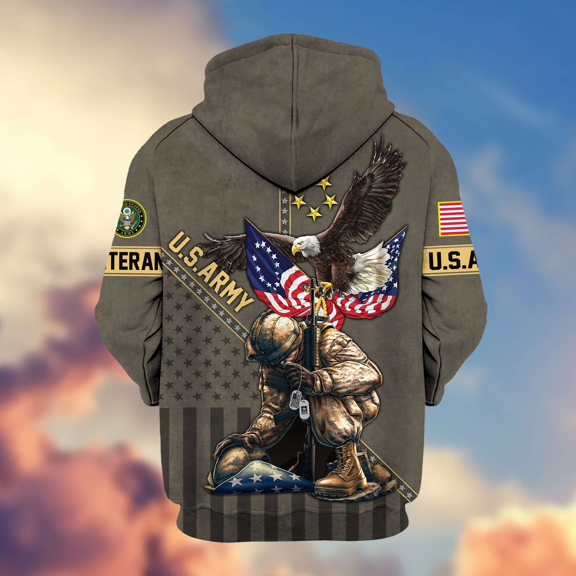 Premium US Army Veteran Zip Hoodie VPVC605110, Gifts For Army Veteran