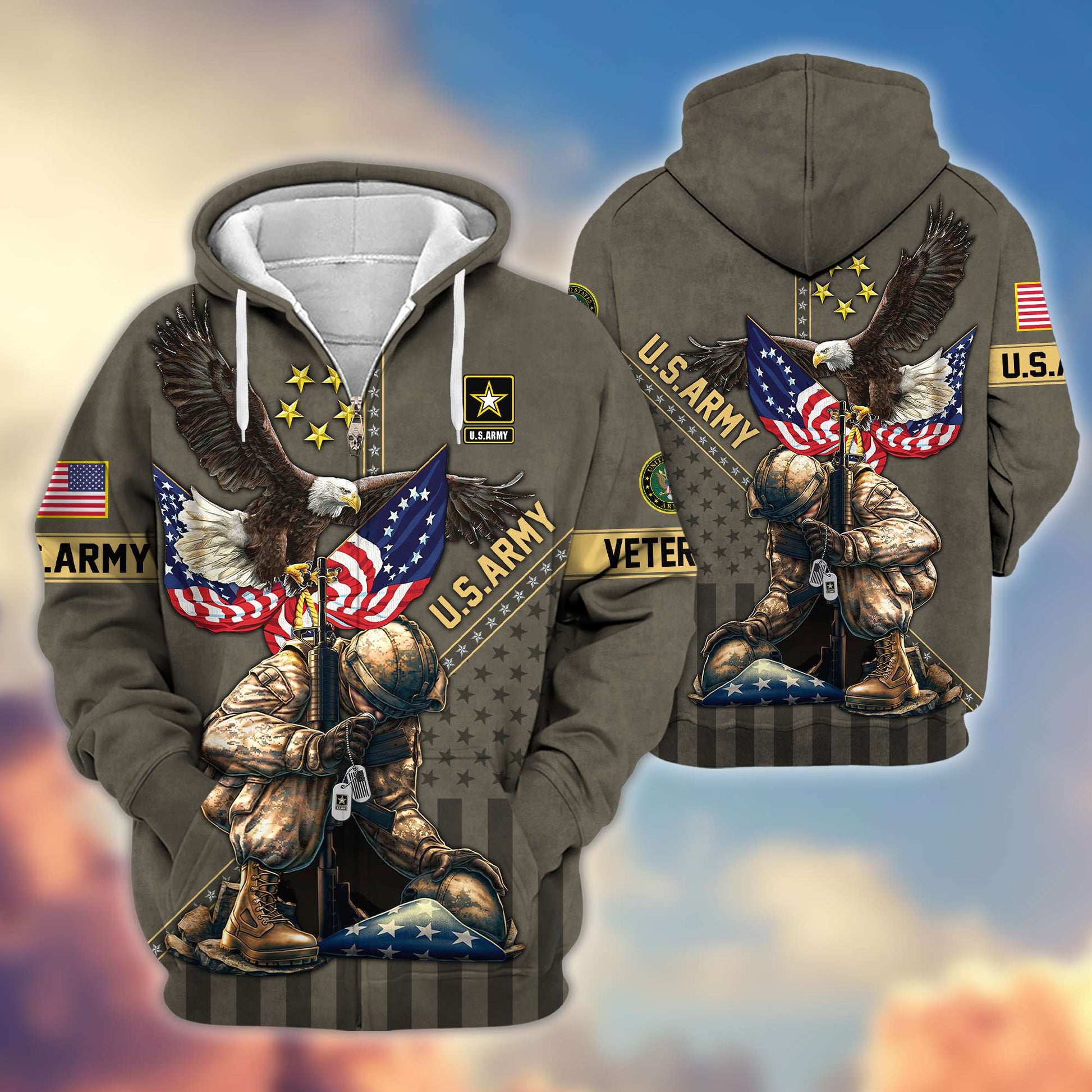 Premium US Army Veteran Zip Hoodie VPVC605110, Gifts For Army Veteran