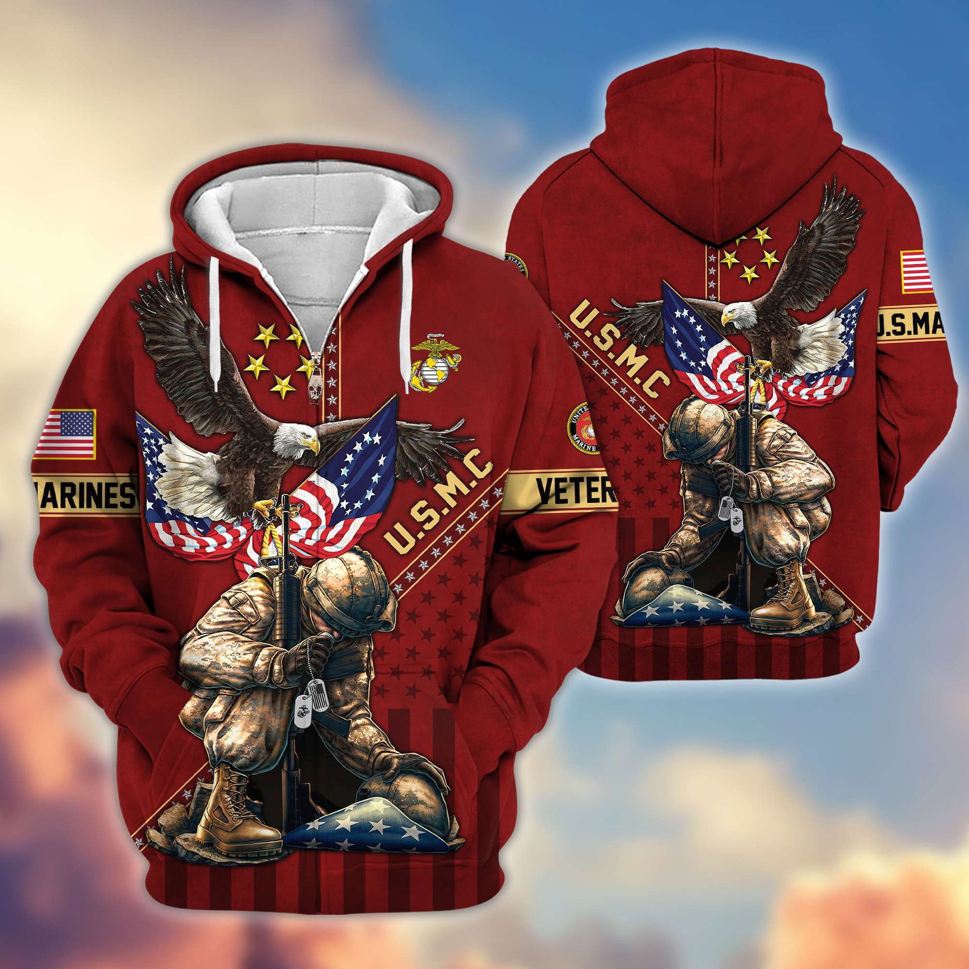 Premium USMC Veteran Zip Hoodie VPVC605103, Gifts For Marine Veteran