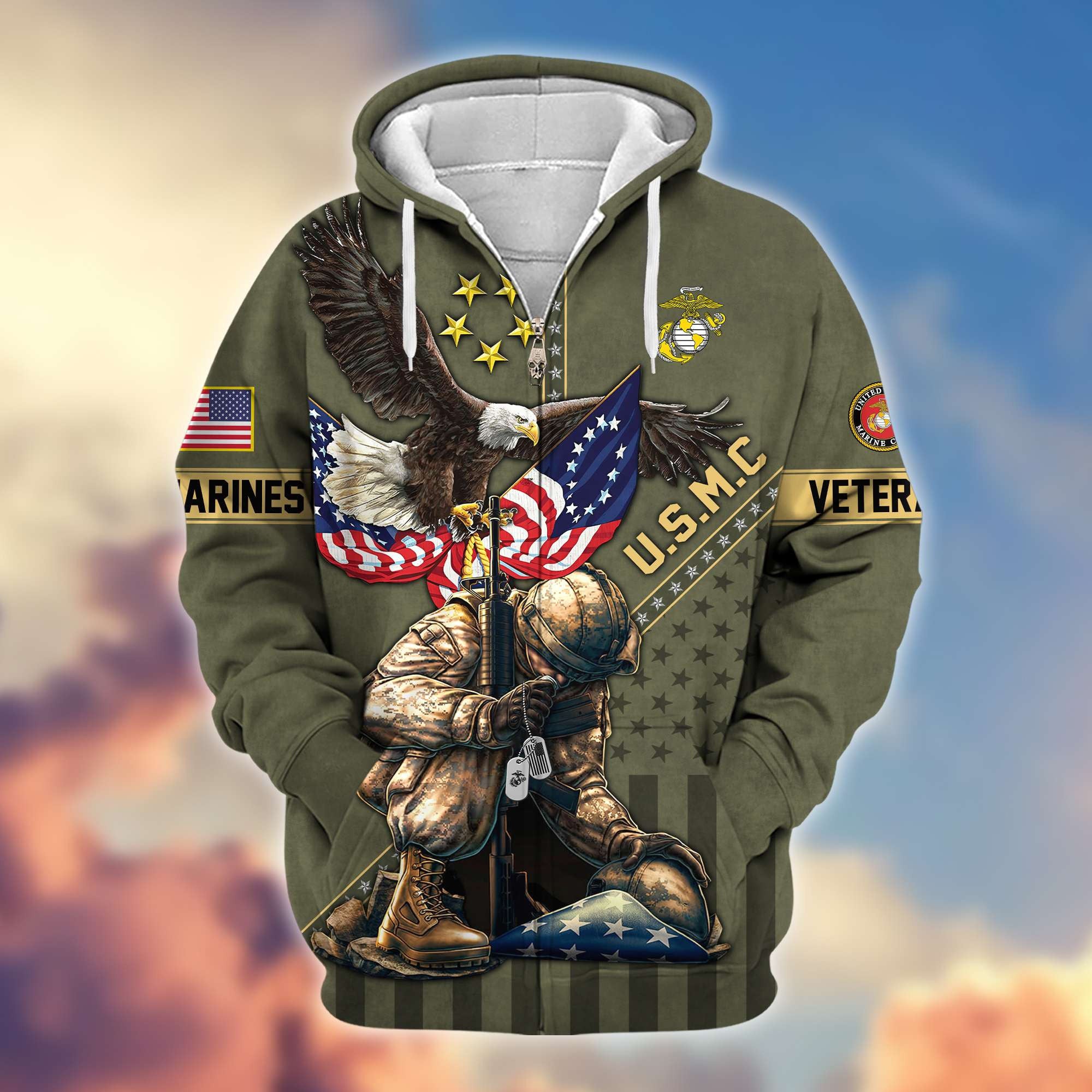 Premium USMC Veteran Zip Hoodie VPVC605111, Gifts For Marine Veteran