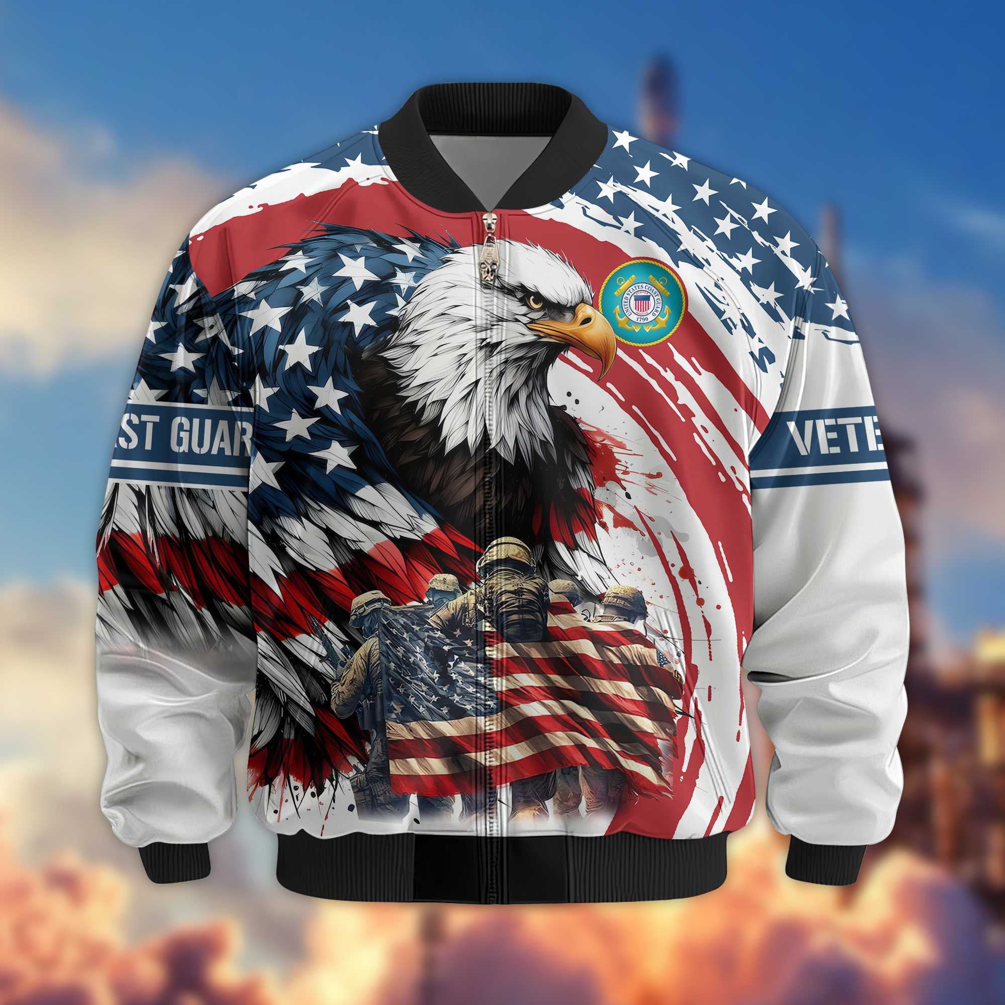 Premium USCG Veteran Bomber Jacket VPVC801105, Gifts For US Coast Guard Veteran