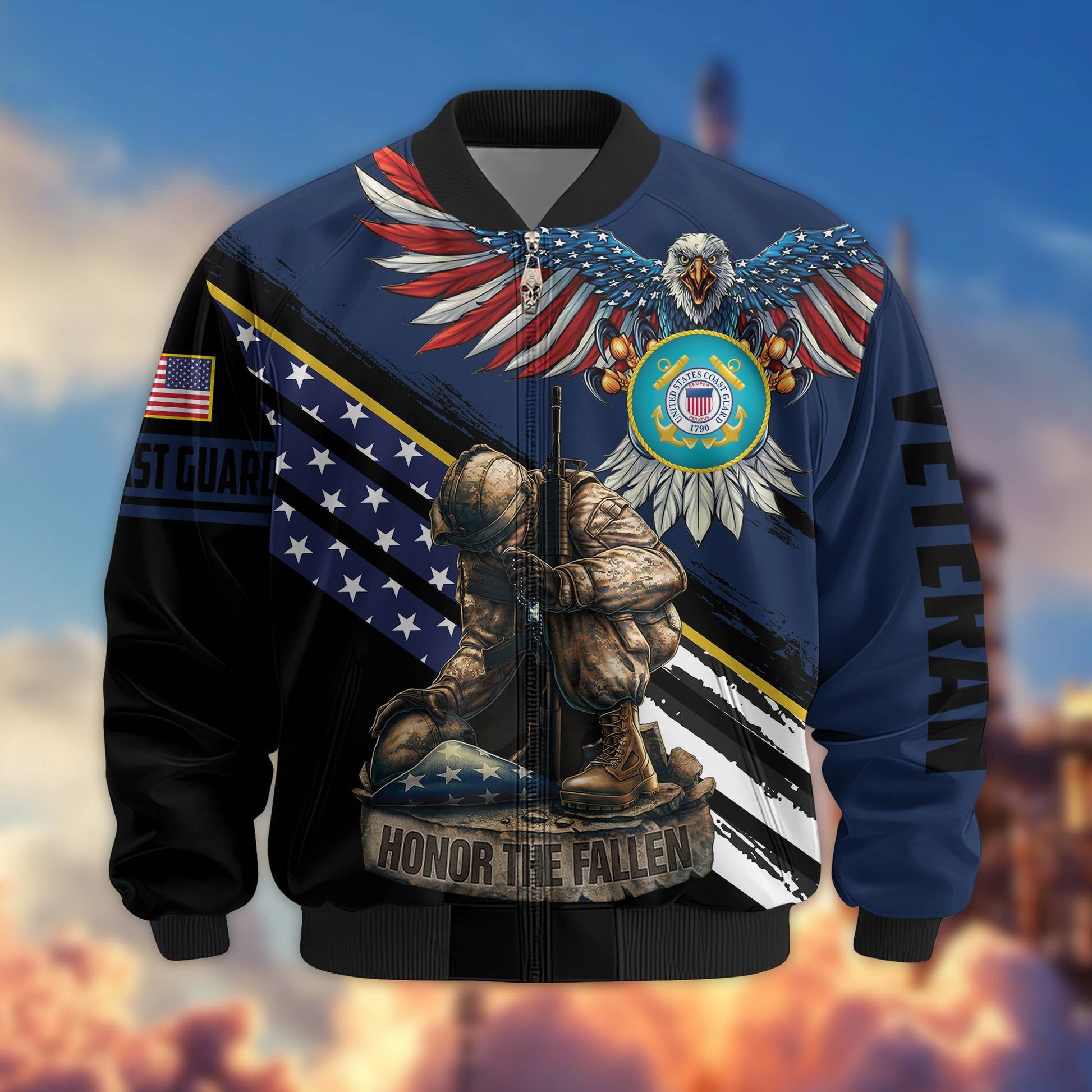Premium USCG Veteran Bomber Jacket VPVC801505, Gifts For US Coast Guard Veteran