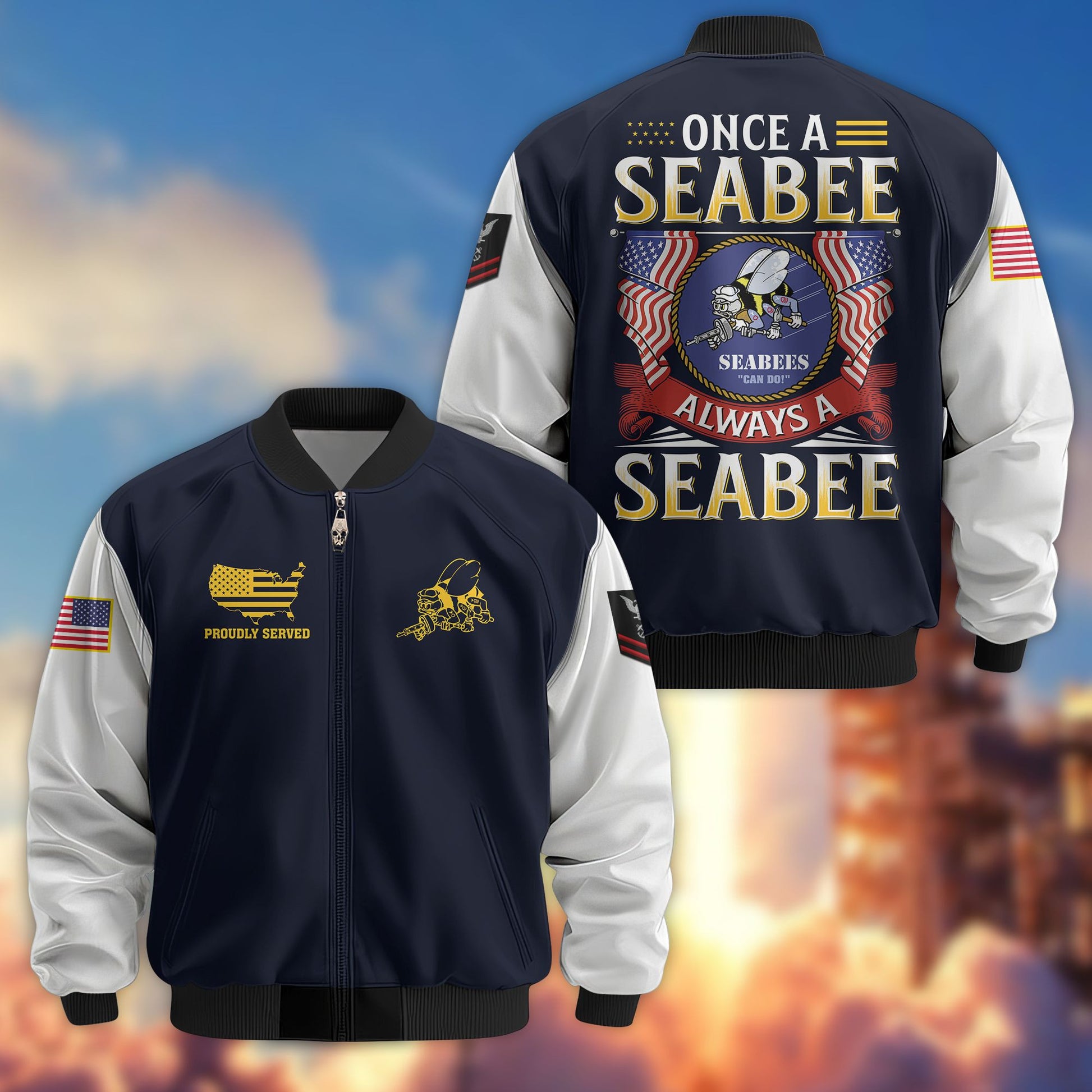 Premium Custom Seabees Veteran Bomber Jacket VPVC801608, Gifts For Seabees Veteran