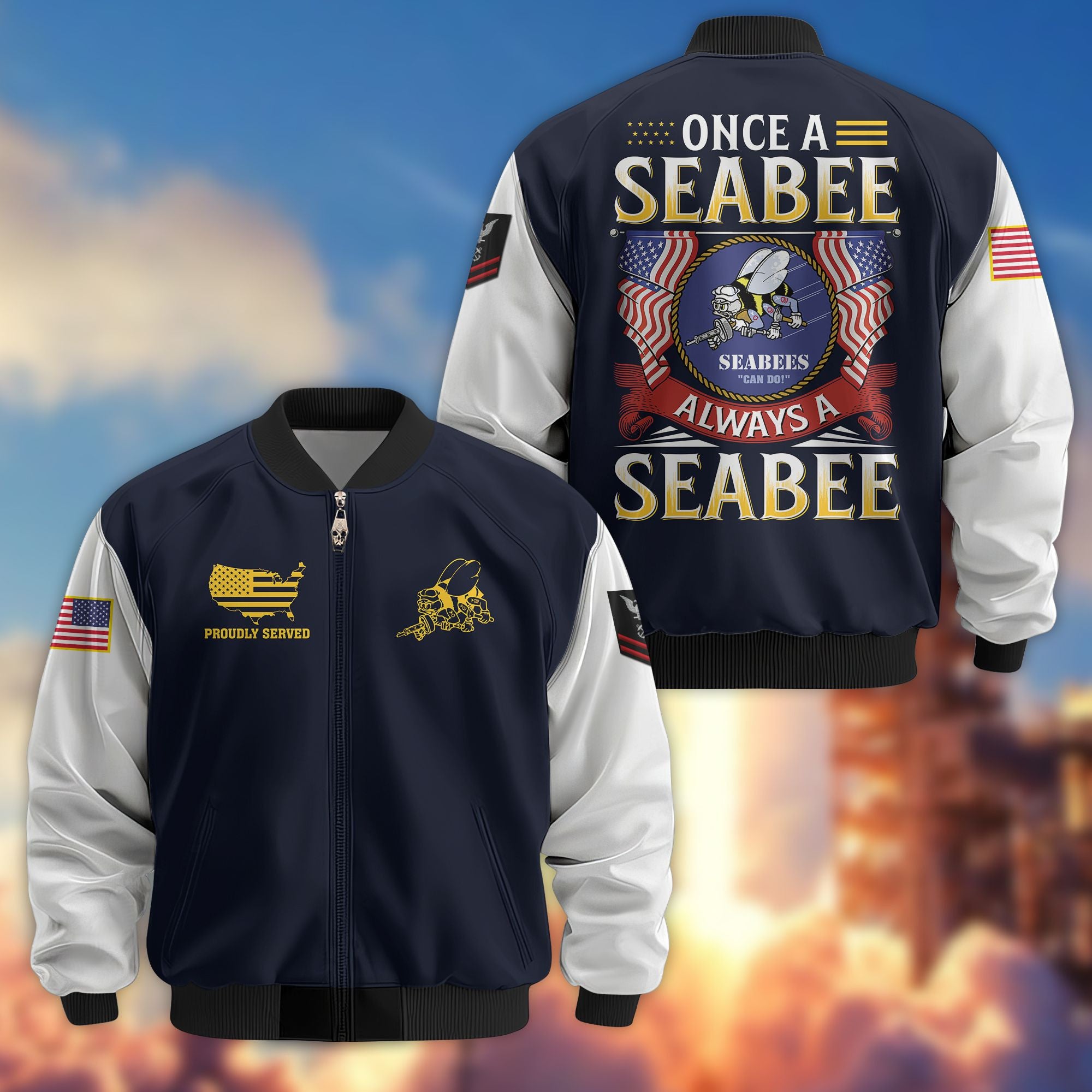 Premium Custom Seabees Veteran Bomber Jacket VPVC801608, Gifts For Seabees Veteran