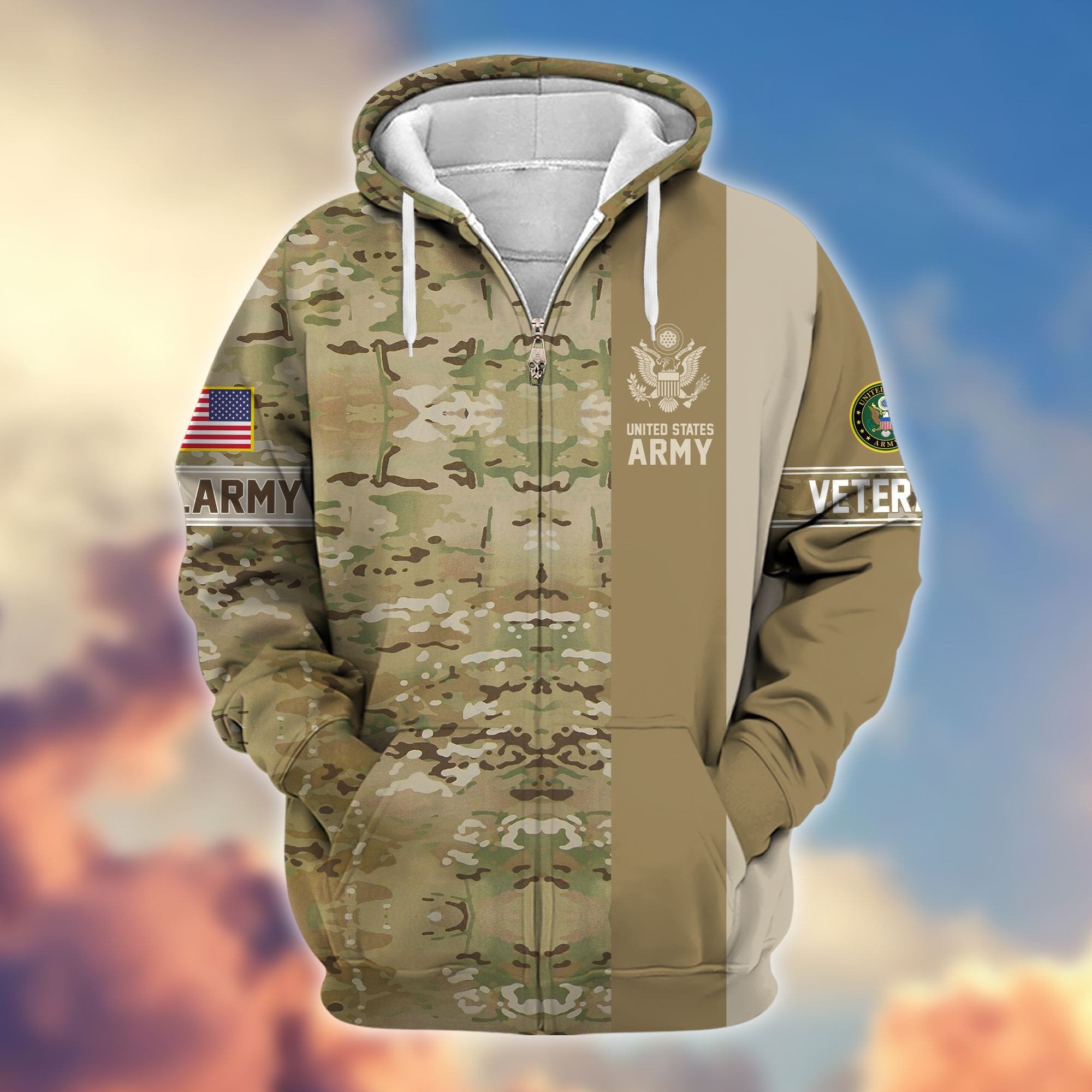 Premium US Army Veteran Zip Hoodie VPVC605301, Gifts For Army Veteran