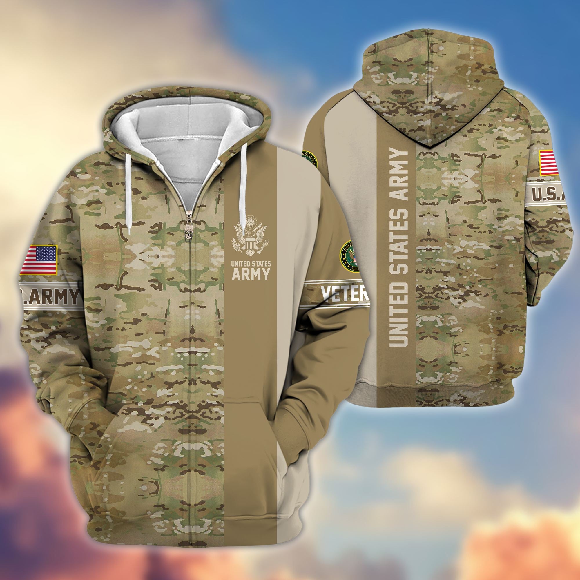Premium US Army Veteran Zip Hoodie VPVC605301, Gifts For Army Veteran