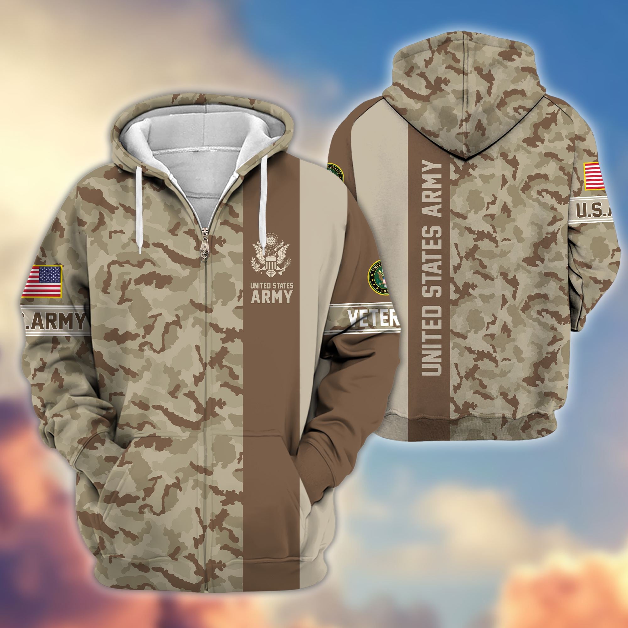 Premium US Army Veteran Zip Hoodie VPVC605310, Gifts For Army Veteran