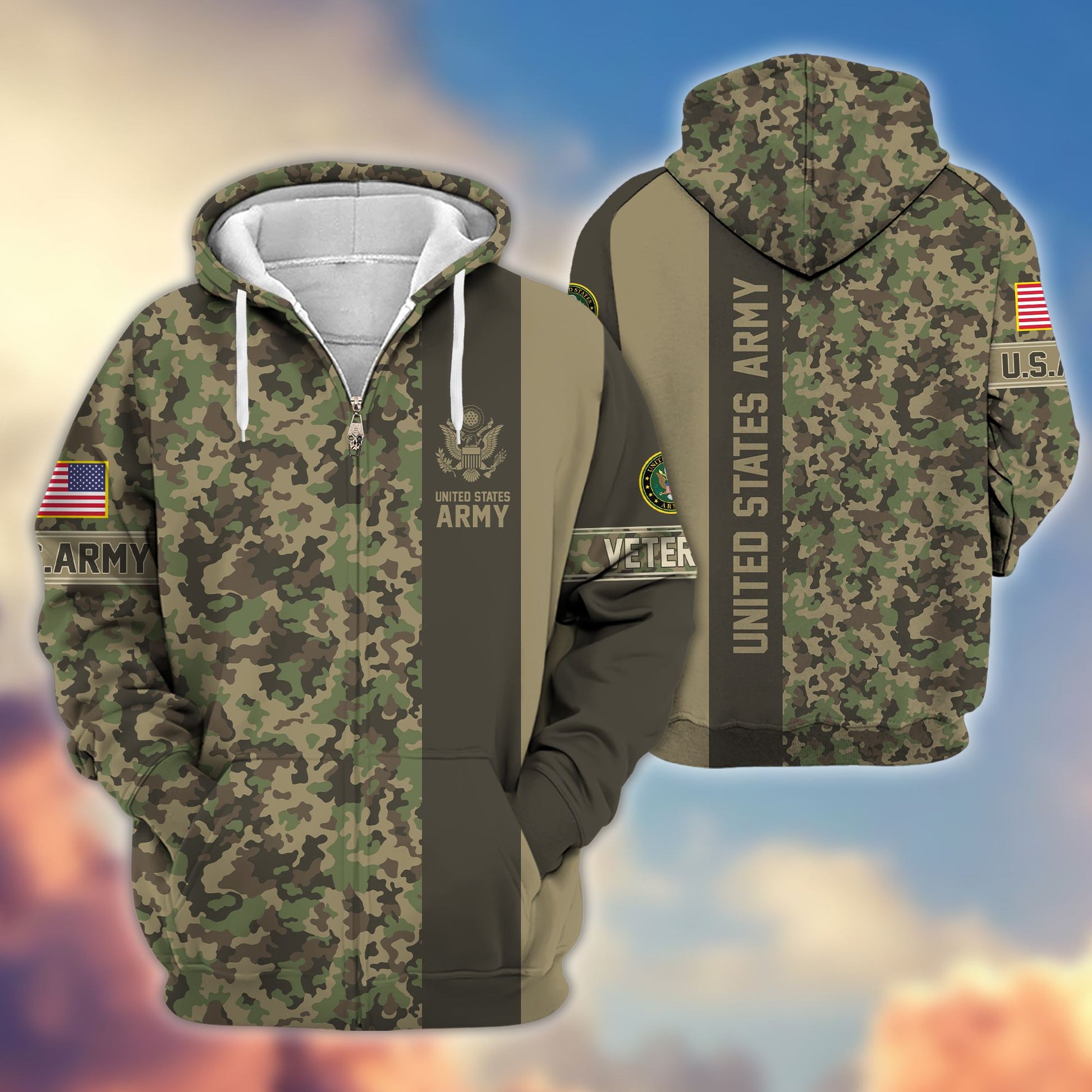 Premium US Army Veteran Zip Hoodie VPVC605311, Gifts For Army Veteran