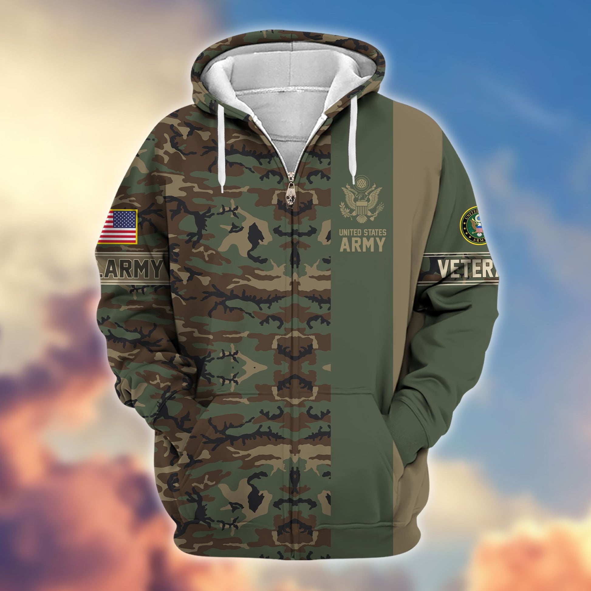 Premium US Army Veteran Zip Hoodie VPVC605312, Gifts For Army Veteran