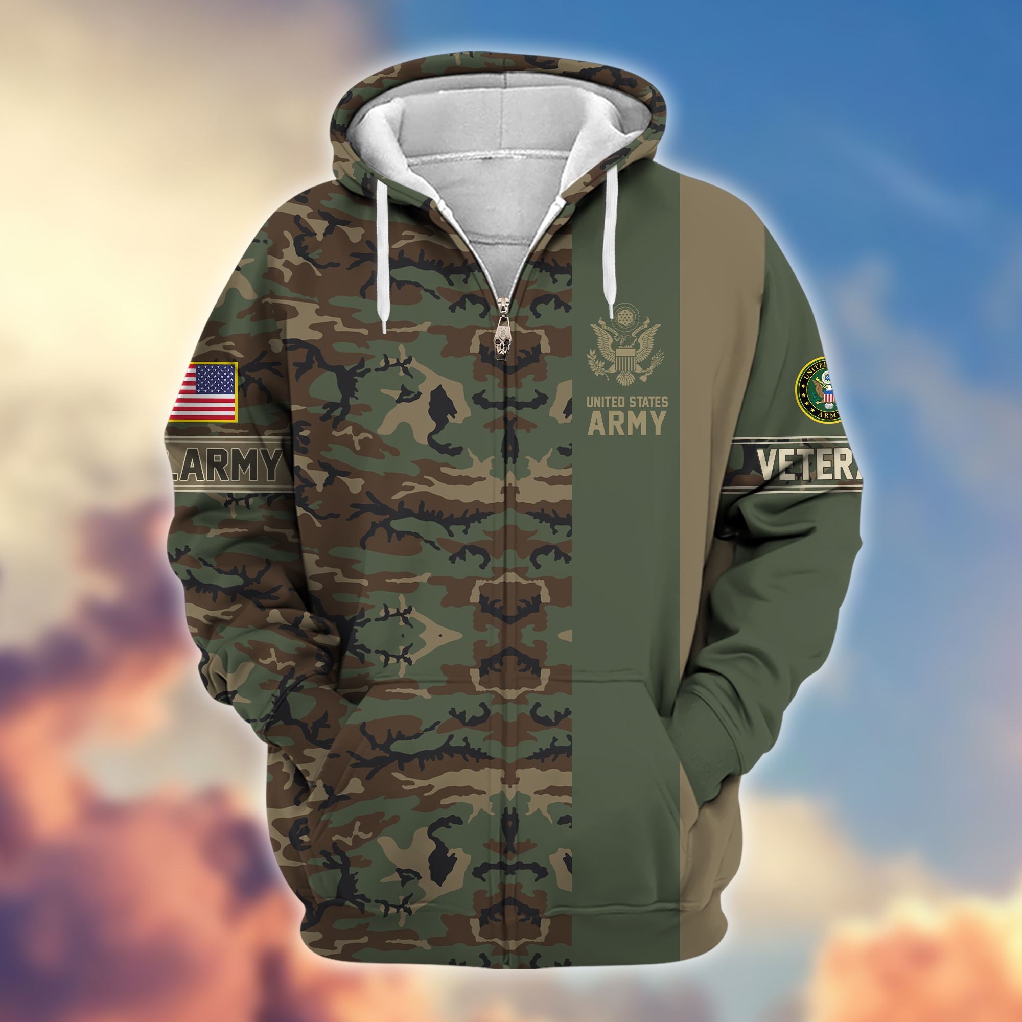 Premium US Army Veteran Zip Hoodie VPVC605312, Gifts For Army Veteran