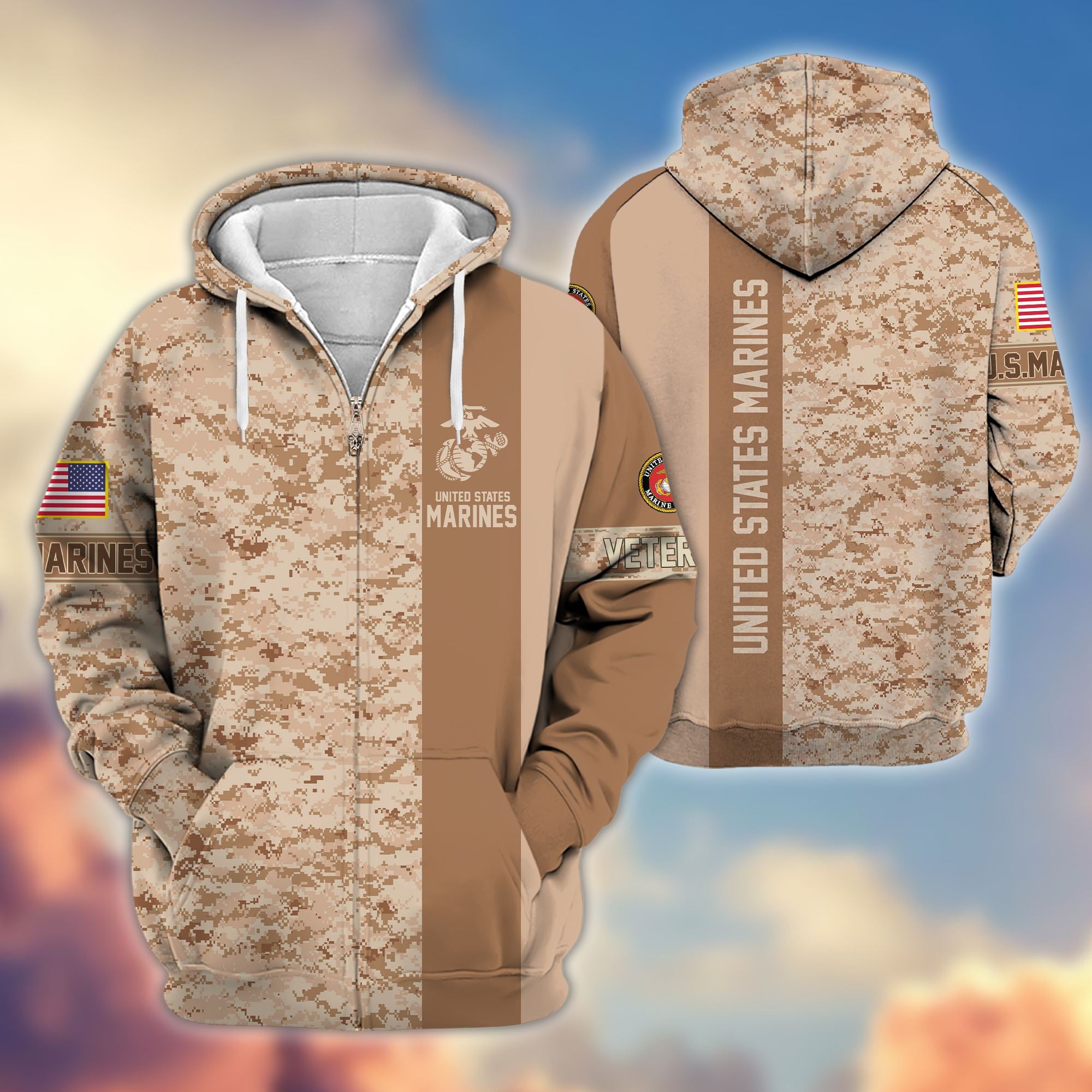 Premium USMC Veteran Zip Hoodie VPVC605303, Gifts For Marine Veteran
