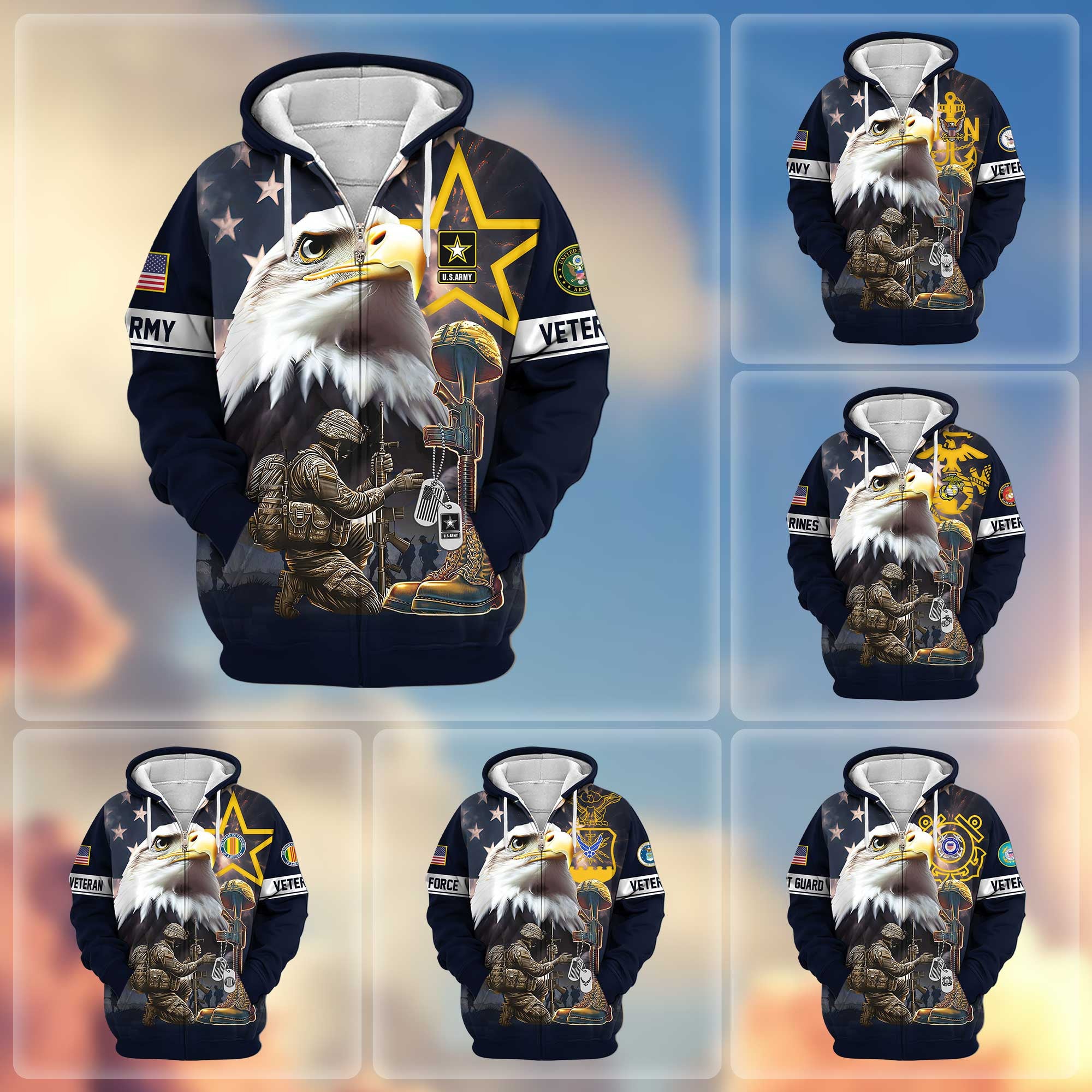 Premium Honoring All Who Served US Veterans Zip Hoodie APHN071011, Gifts For US Veterans, Gifts For Veterans Day