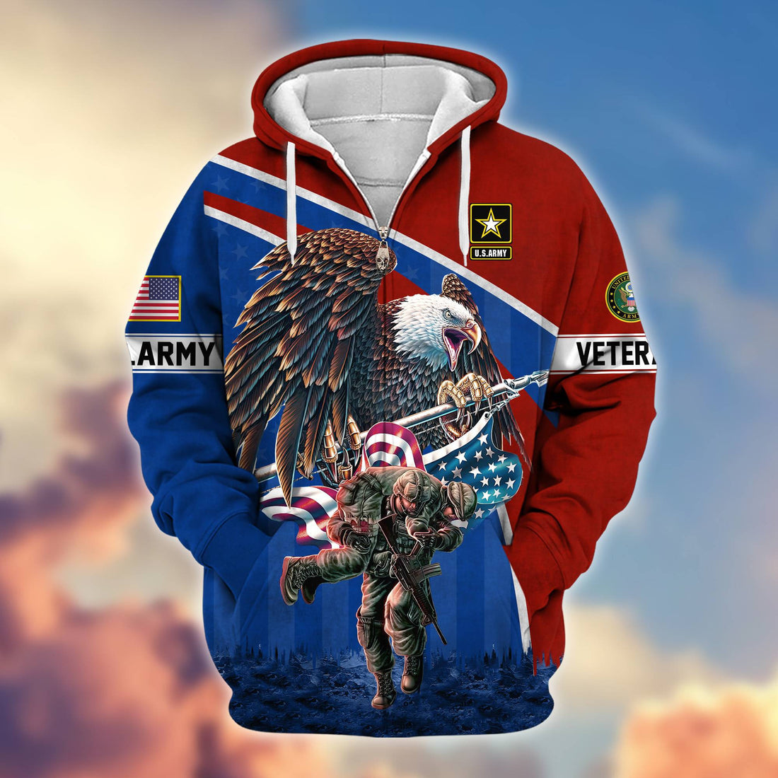 Premium US Army Veteran Zip Hoodie VPVC605201, Gifts For Army Veteran