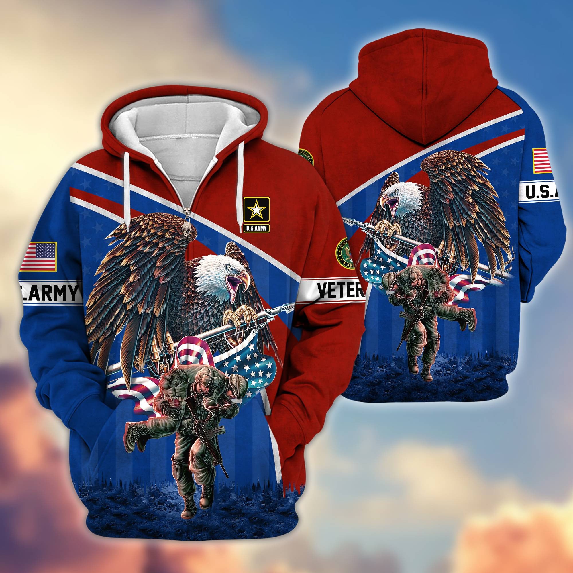 Premium US Army Veteran Zip Hoodie VPVC605201, Gifts For Army Veteran