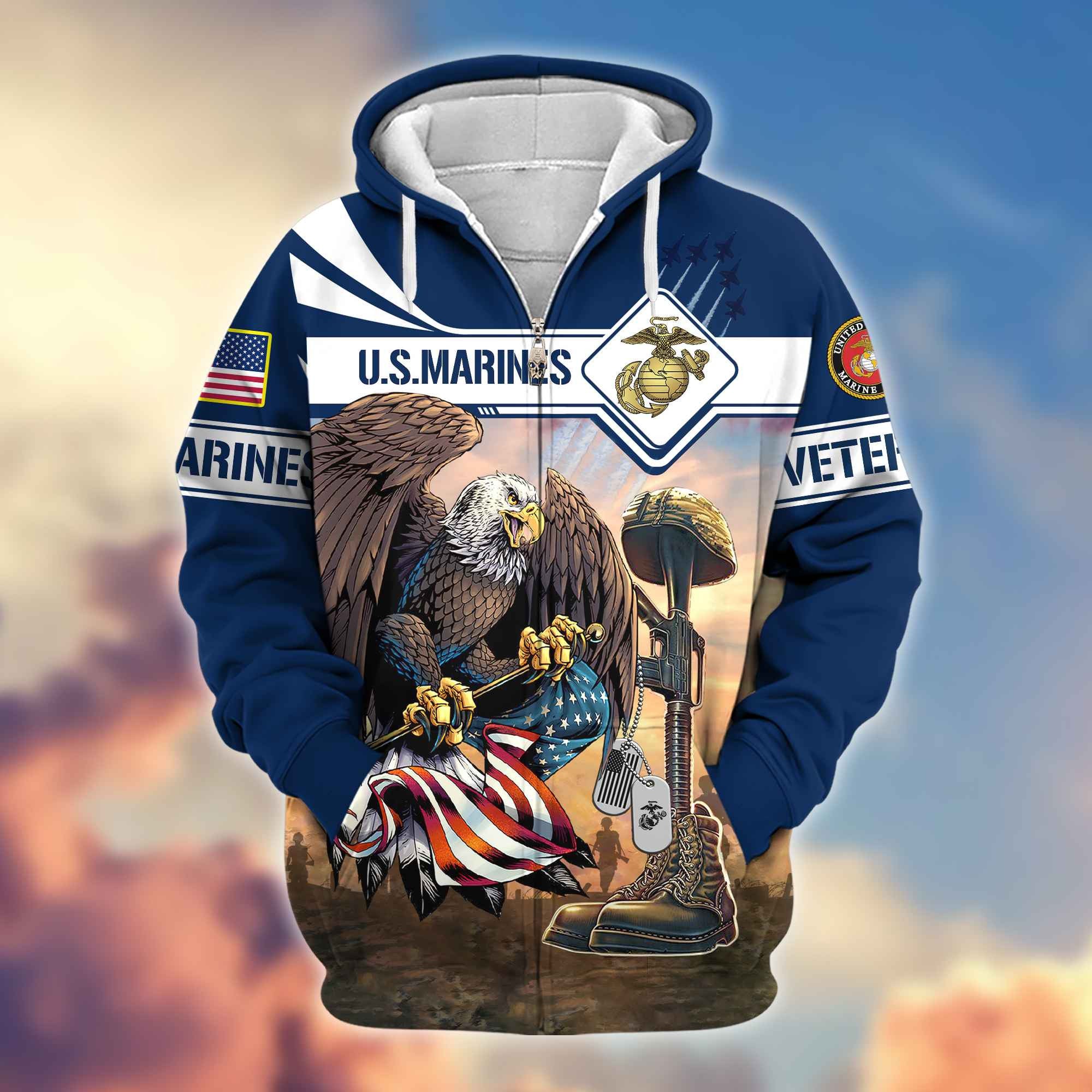 Premium US Marine Corps Veteran Zip Hoodie BPVC151012