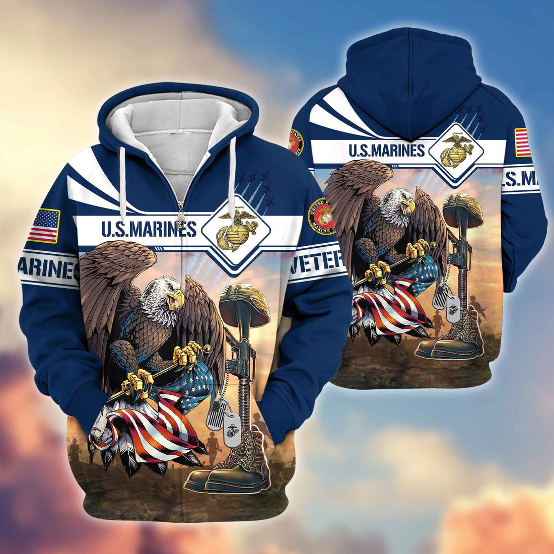Premium US Marine Corps Veteran Zip Hoodie BPVC151012