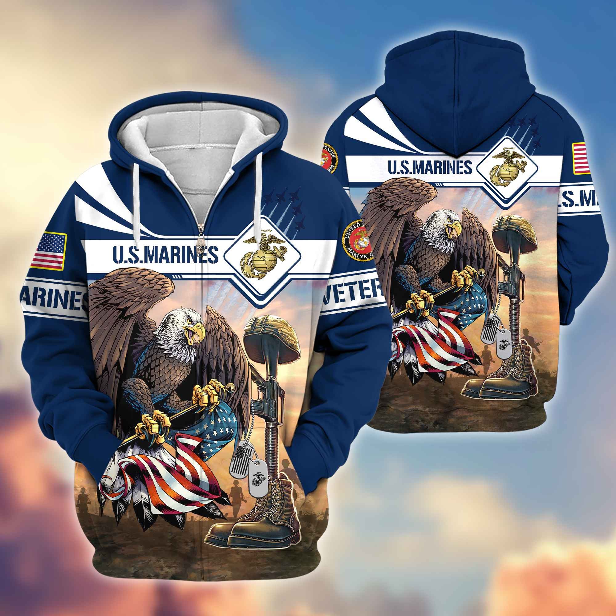 Premium US Marine Corps Veteran Zip Hoodie BPVC151012