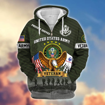 Premium US Army Veteran Zip Hoodie VPVC605401, Gifts For Army Veteran