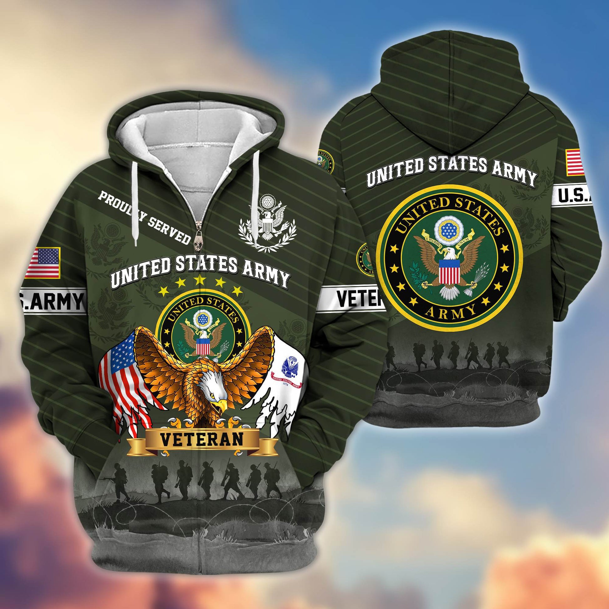 Premium US Army Veteran Zip Hoodie VPVC605401, Gifts For Army Veteran