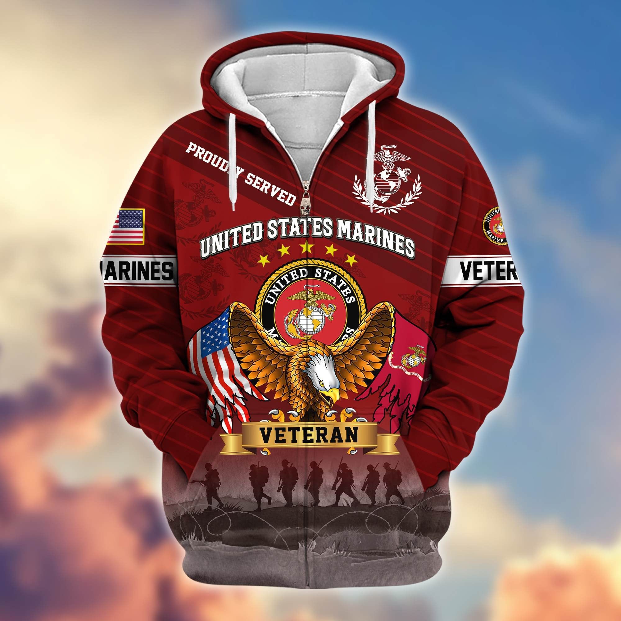 Premium USMC Veteran Zip Hoodie VPVC605403, Gifts For Marine Veteran