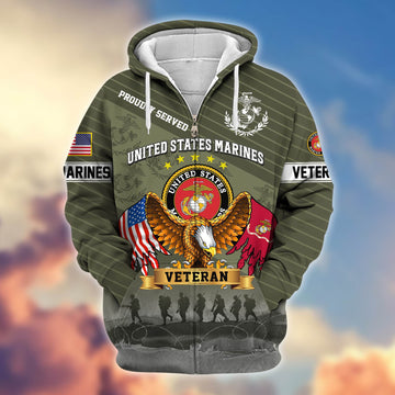 Premium USMC Veteran Zip Hoodie VPVC605410, Gifts For Marine Veteran