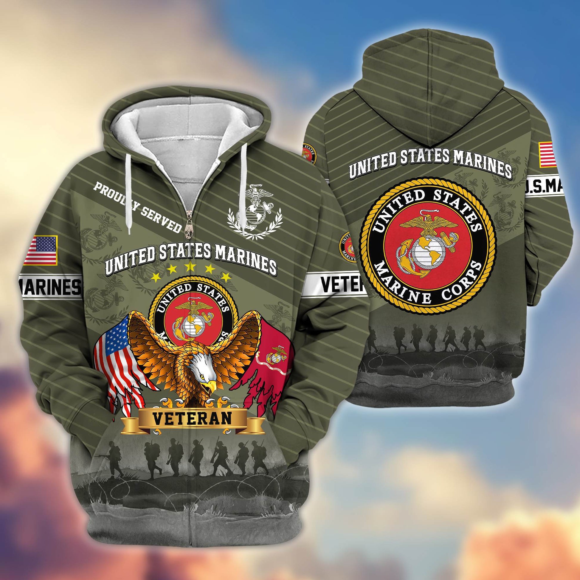 Premium USMC Veteran Zip Hoodie VPVC605410, Gifts For Marine Veteran