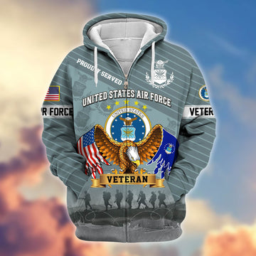 Premium USAF Veteran Zip Hoodie VPVC605411, Gifts For Air Force Veteran