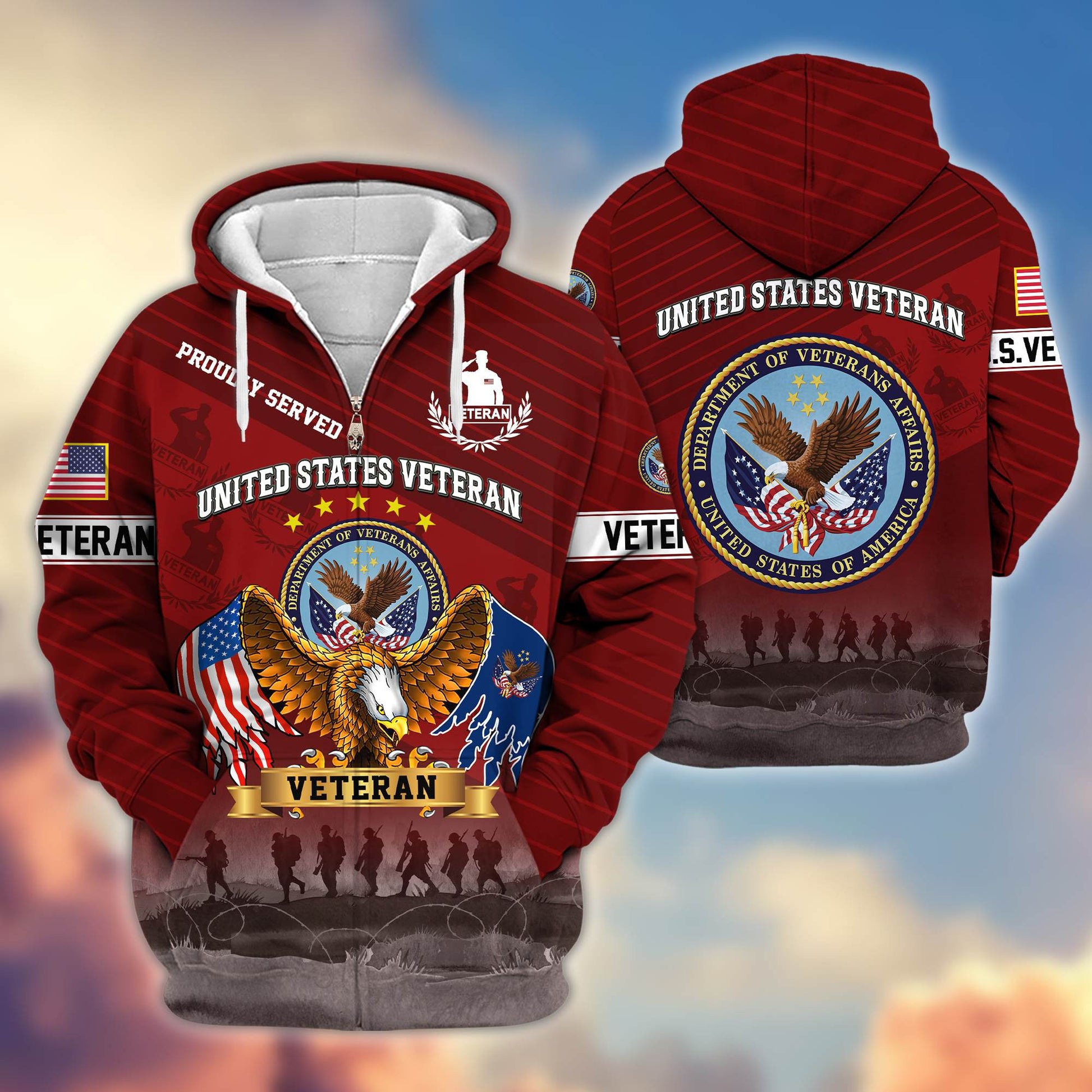 Premium US Veteran Zip Hoodie VPVC605407, Gifts For US Veteran