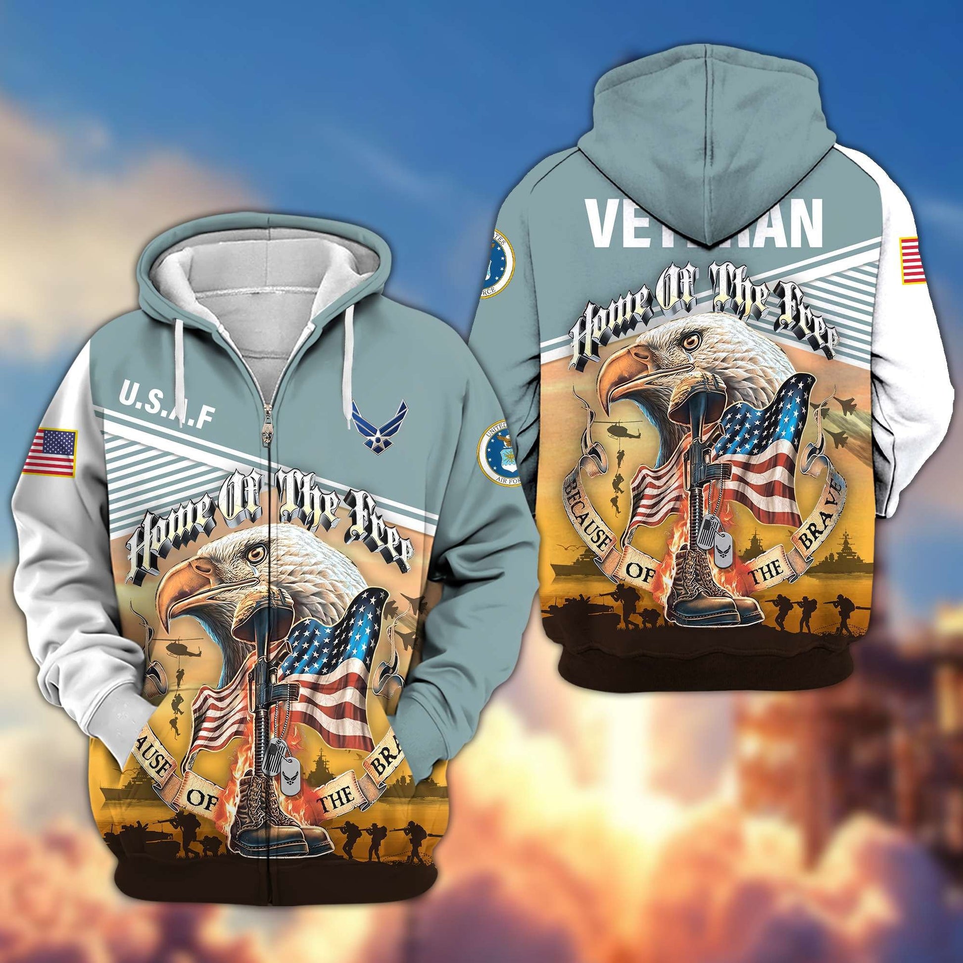 Premium US Veterans Zip Hoodie BPVC151001, Home Of The Free Because Of The Brave, Gifts For US Veterans