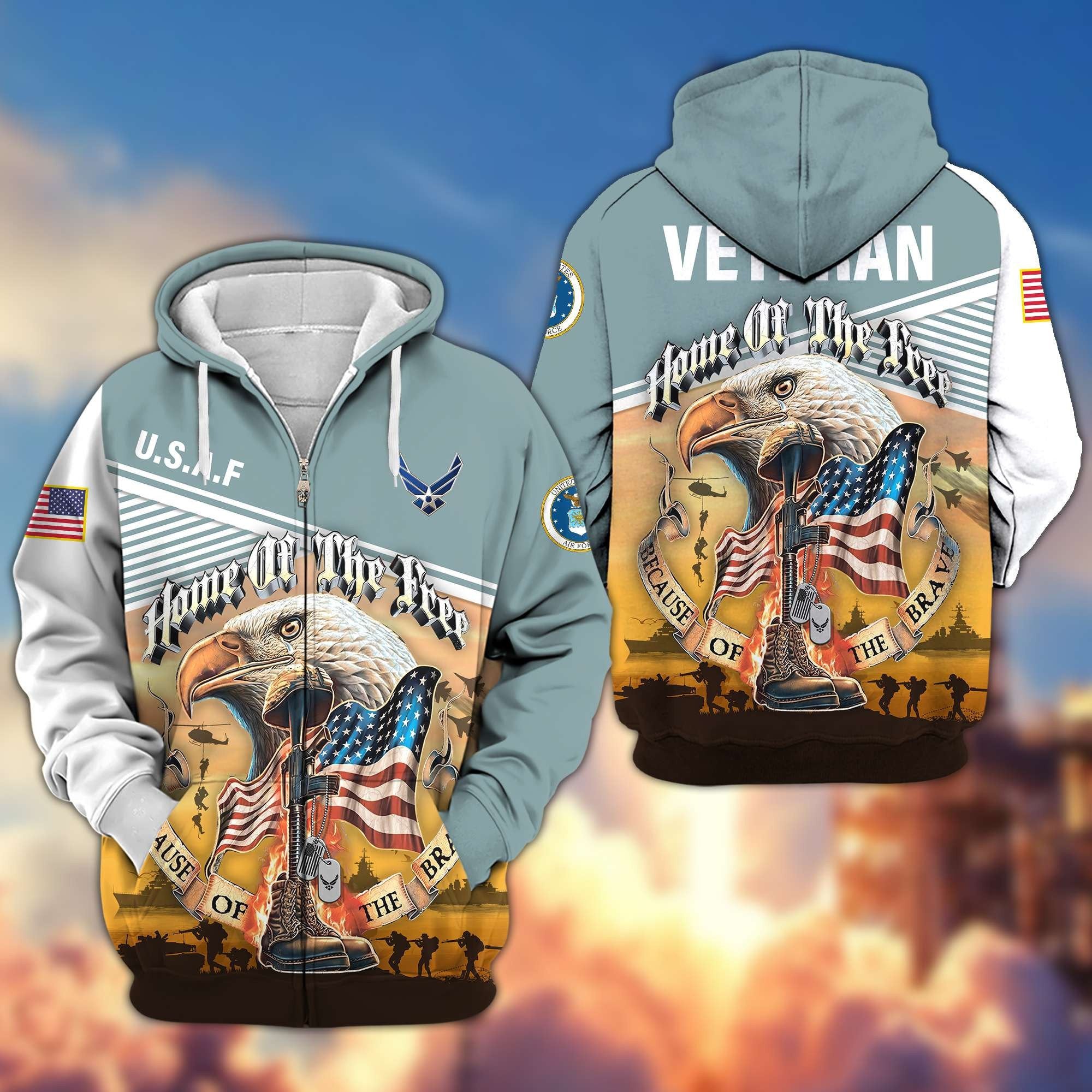 Premium US Veterans Zip Hoodie BPVC151001, Home Of The Free Because Of The Brave, Gifts For US Veterans