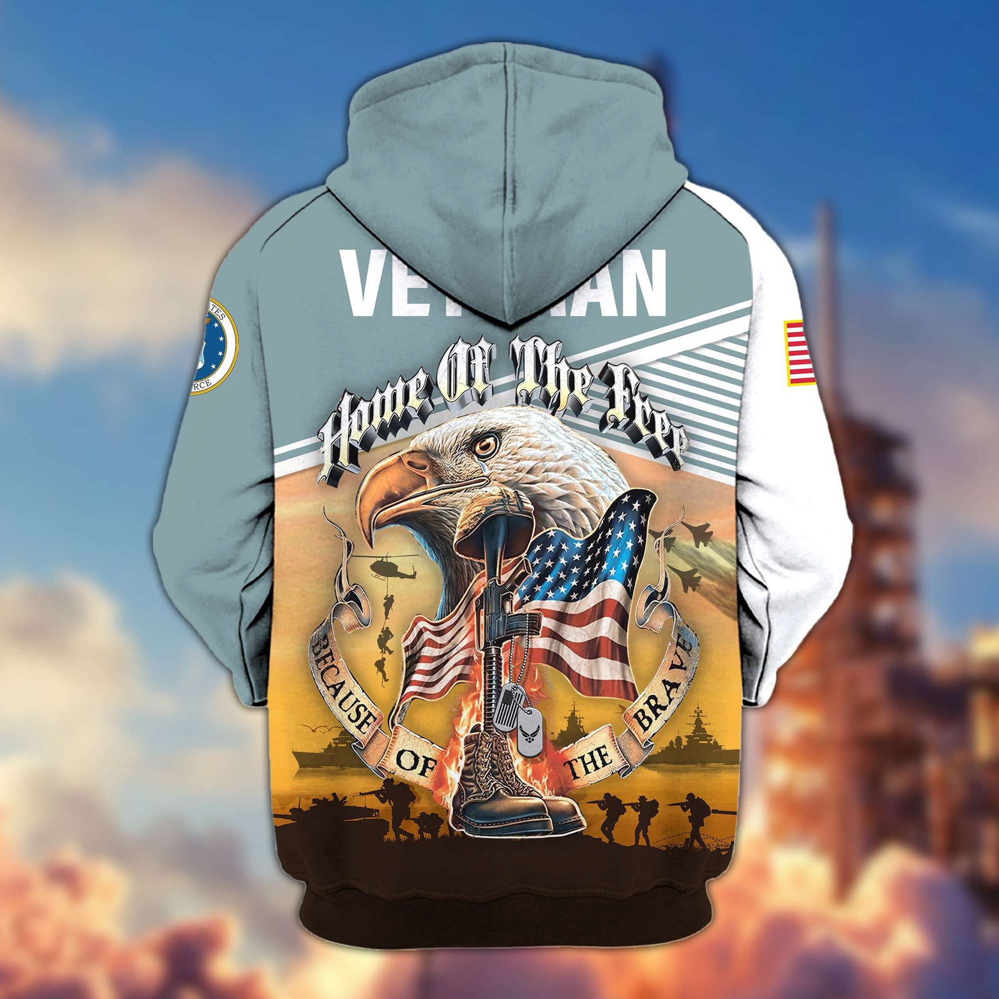 Premium US Veterans Zip Hoodie BPVC151001, Home Of The Free Because Of The Brave, Gifts For US Veterans