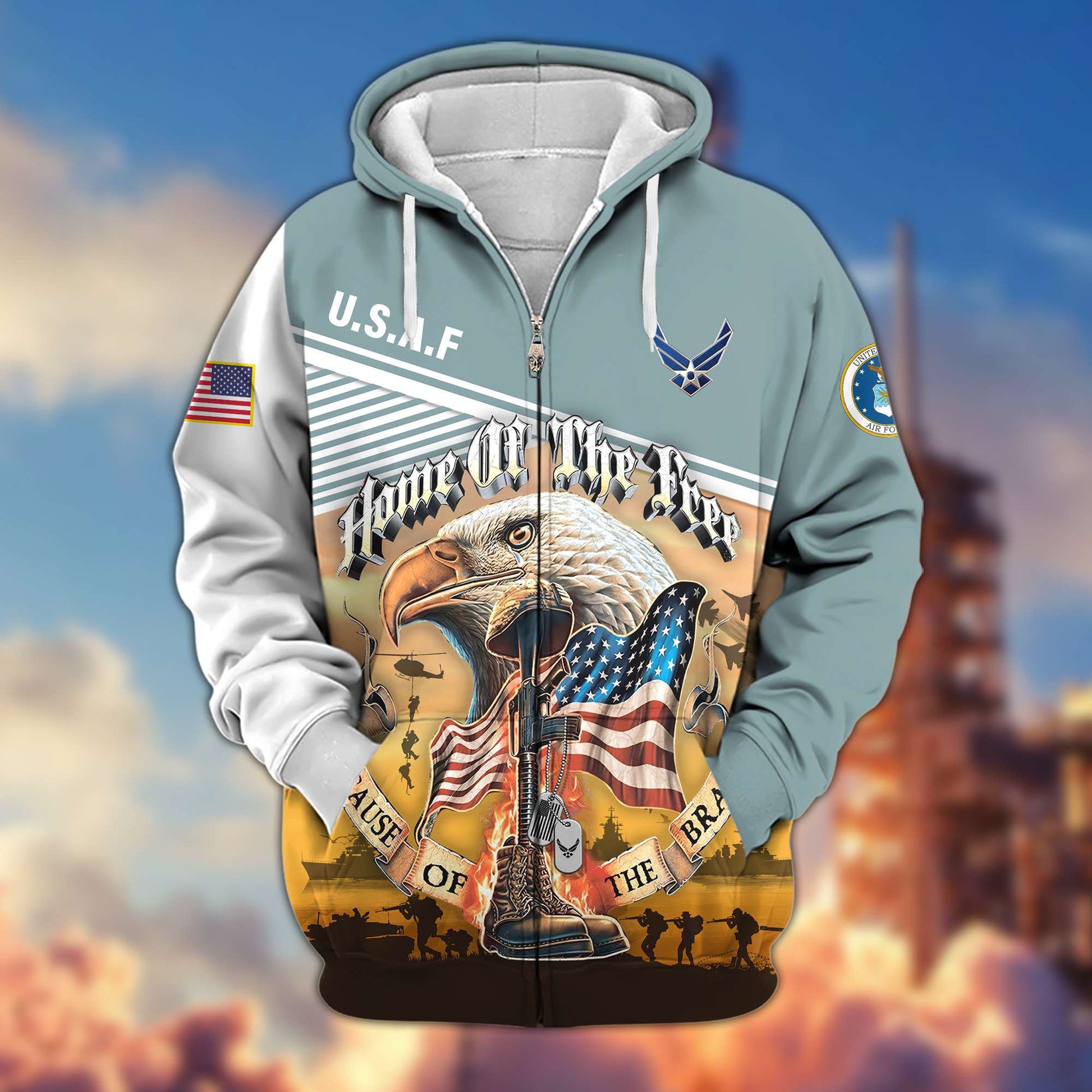 Premium US Veterans Zip Hoodie BPVC151001, Home Of The Free Because Of The Brave, Gifts For US Veterans