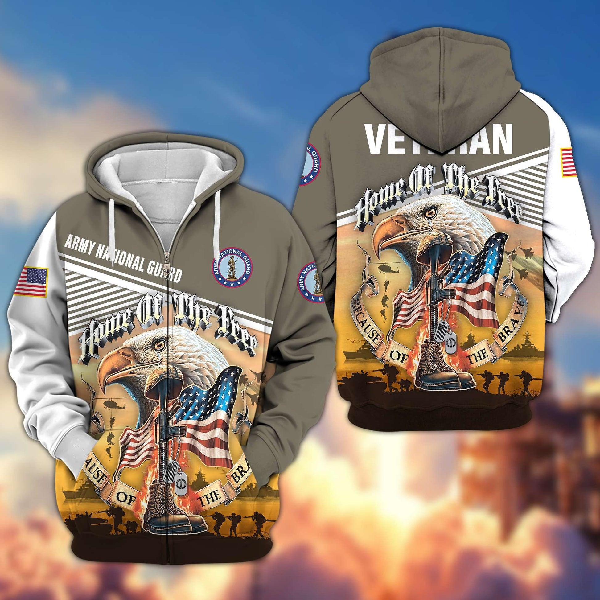 Premium US Veterans Zip Hoodie BPVC151001, Home Of The Free Because Of The Brave, Gifts For US Veterans