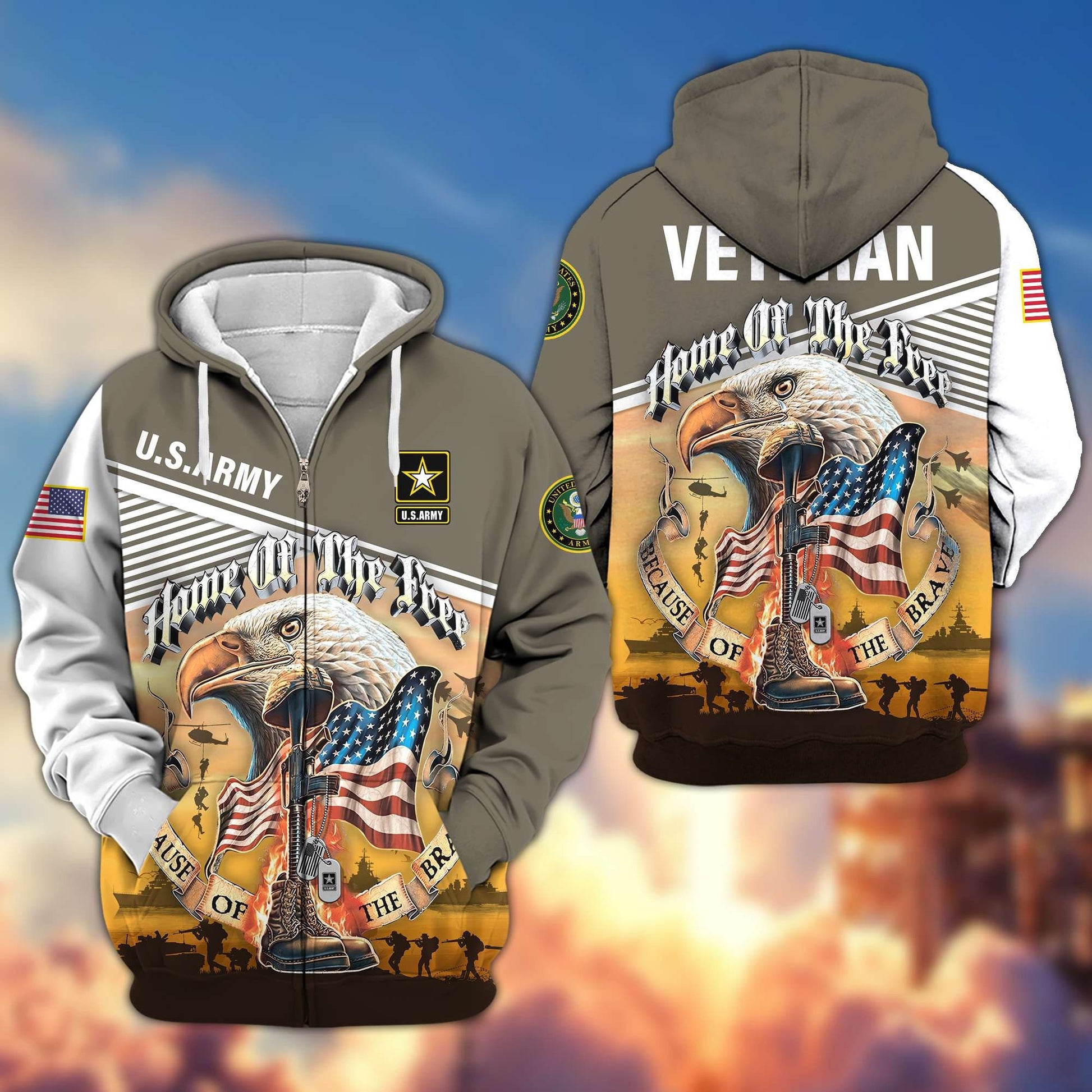 Premium US Veterans Zip Hoodie BPVC151001, Home Of The Free Because Of The Brave, Gifts For US Veterans