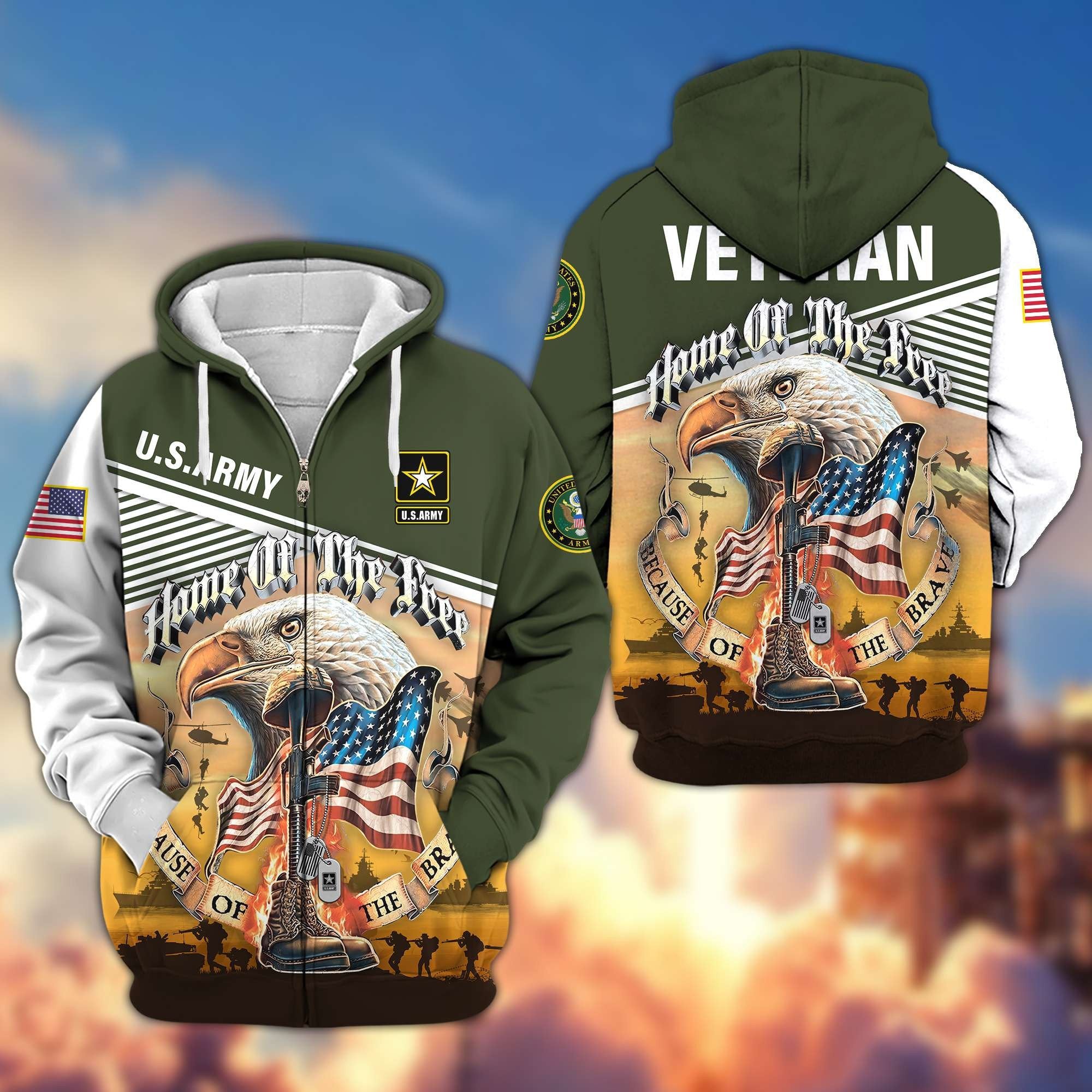 Premium US Veterans Zip Hoodie BPVC151001, Home Of The Free Because Of The Brave, Gifts For US Veterans