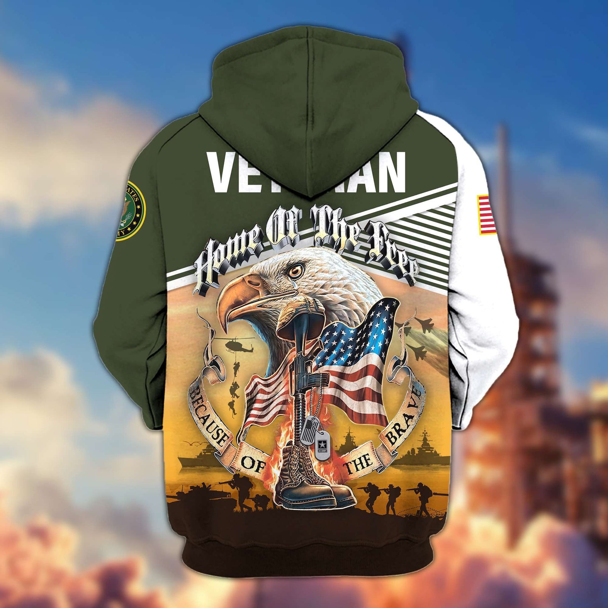 Premium US Veterans Zip Hoodie BPVC151001, Home Of The Free Because Of The Brave, Gifts For US Veterans