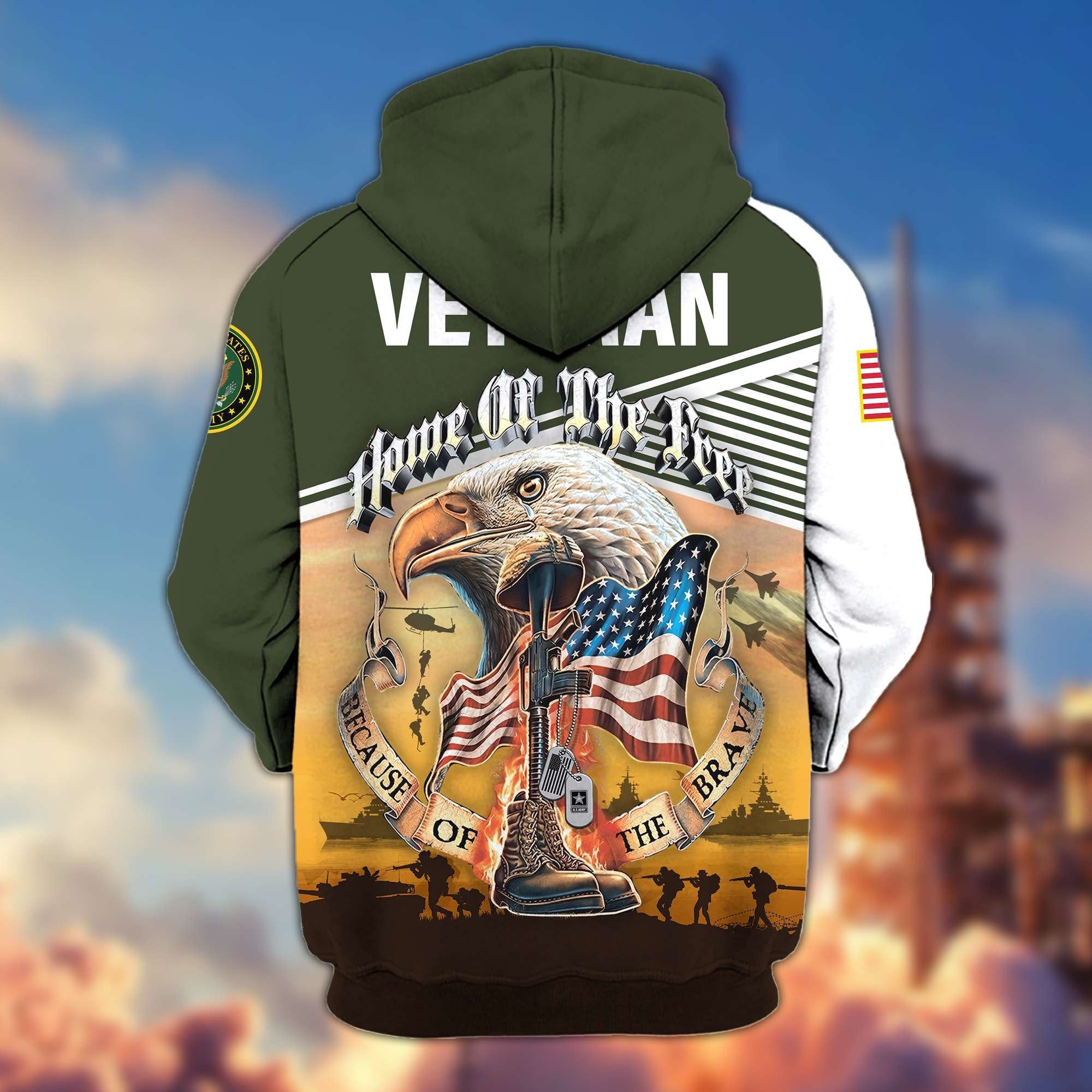 Premium US Veterans Zip Hoodie BPVC151001, Home Of The Free Because Of The Brave, Gifts For US Veterans