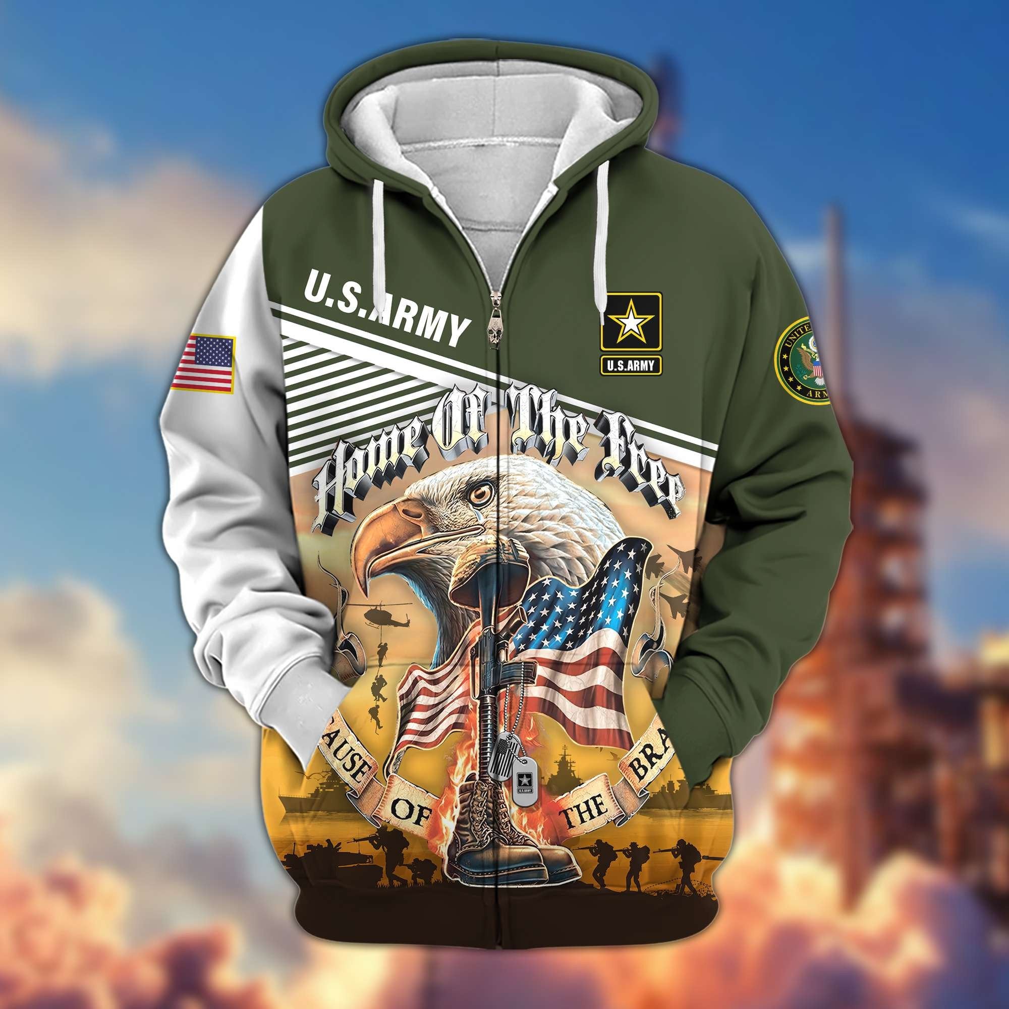 Premium US Veterans Zip Hoodie BPVC151001, Home Of The Free Because Of The Brave, Gifts For US Veterans